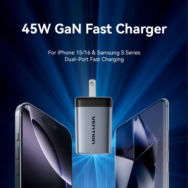 Buy VENTION 45W Dual USB-C GaN V Fast Charger (US Plug) Overheat Protection for iPhone 15/16 Online in Pakistan - UGREEN PK
