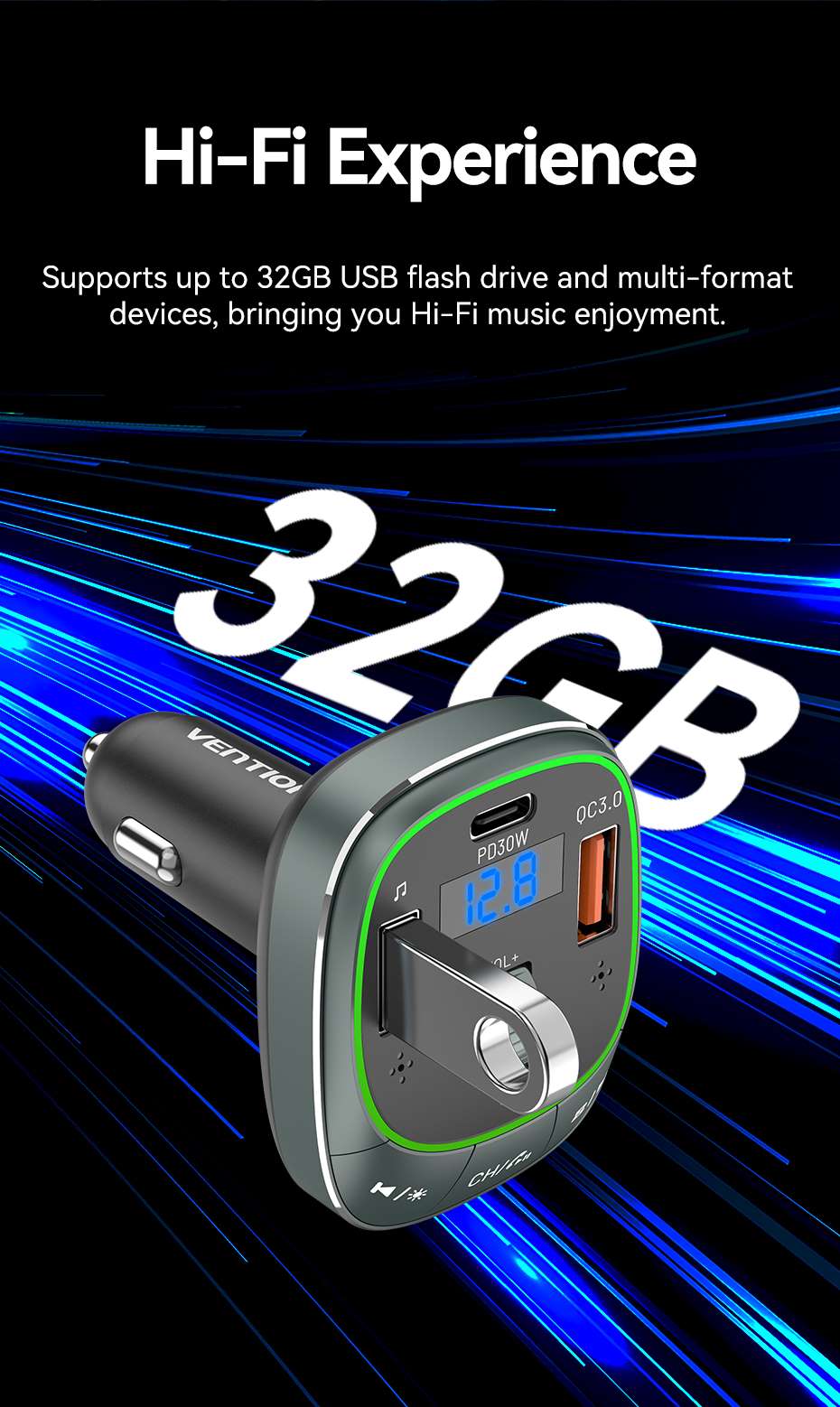 VENTION FFLB0 Bluetooth FM Transmitter 30W PD Fast Charging for Car Buy VENTION FFLB0 Bluetooth FM Transmitter 30W PD Fast Charging for Car Online in Pakistan - UGREEN PK