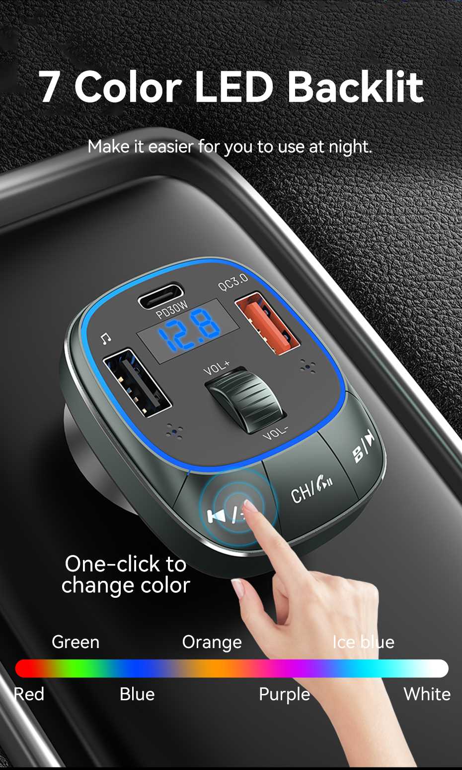 VENTION FFLB0 Bluetooth FM Transmitter 30W PD Fast Charging for Car Buy VENTION FFLB0 Bluetooth FM Transmitter 30W PD Fast Charging for Car Online in Pakistan - UGREEN PK