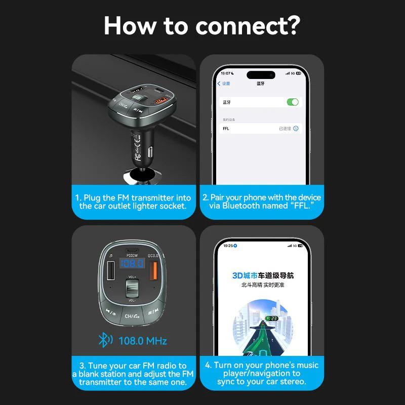 Buy VENTION FFLB0 Bluetooth FM Transmitter 30W PD Fast Charging for Car Online in Pakistan - UGREEN PK