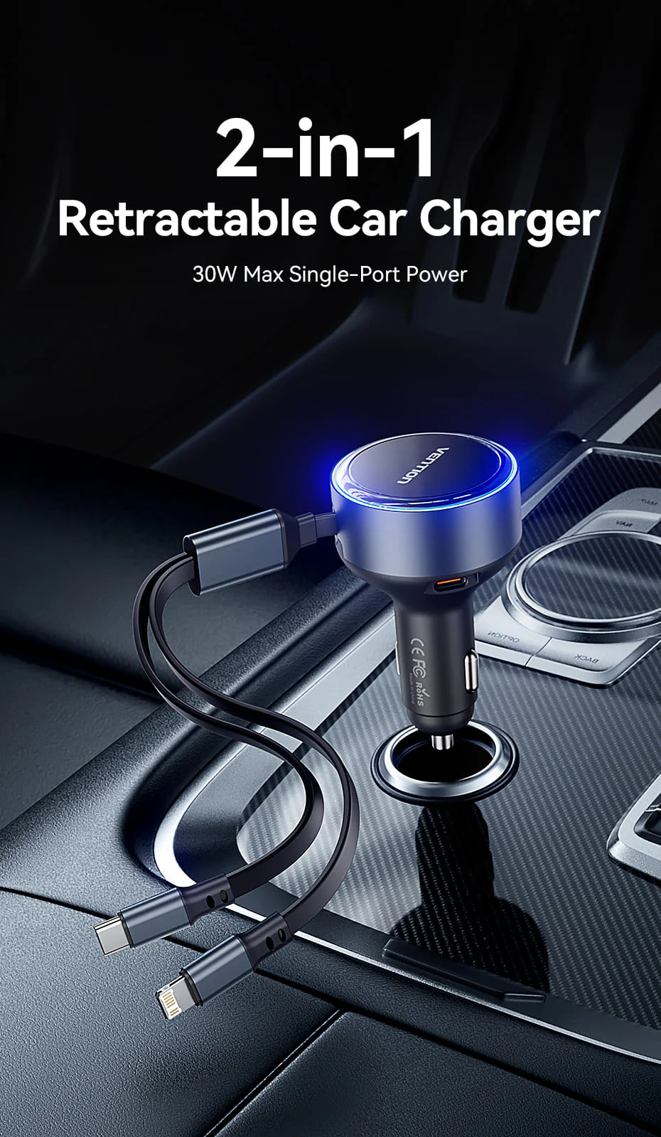 VENTION 30W PD Fast Car Charger with Built-In USB-C + Lightning Cables for iPhone 17/16/15/14 Buy VENTION 30W PD Fast Car Charger with Built-In USB-C + Lightning Cables for iPhone 17/16/15/14 Online in Pakistan - UGREEN PK