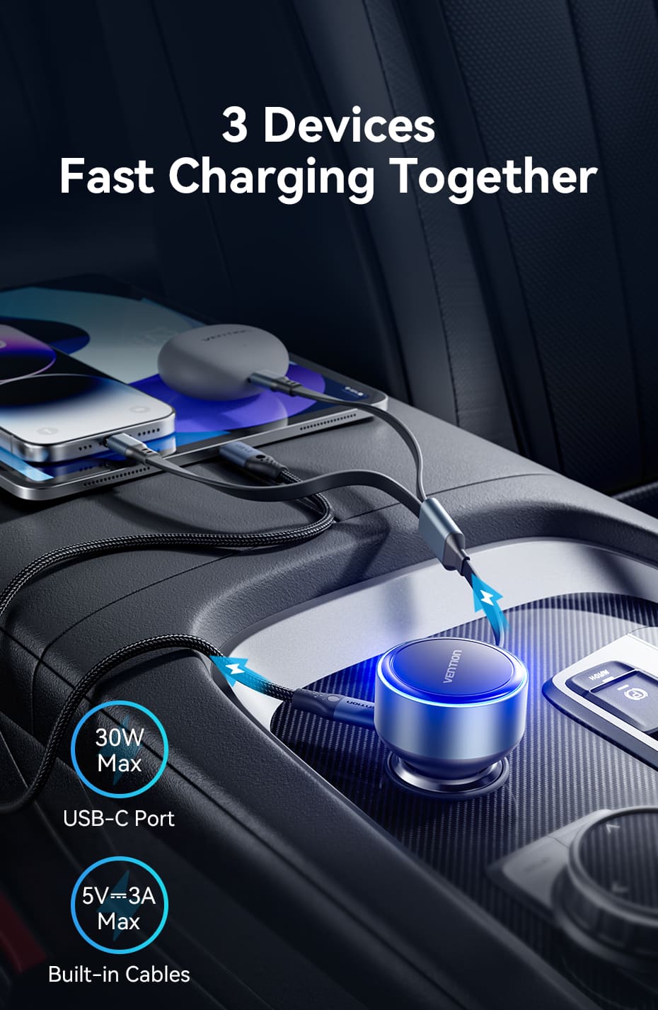 VENTION 30W PD Fast Car Charger with Built-In USB-C + Lightning Cables for iPhone 17/16/15/14 Buy VENTION 30W PD Fast Car Charger with Built-In USB-C + Lightning Cables for iPhone 17/16/15/14 Online in Pakistan - UGREEN PK