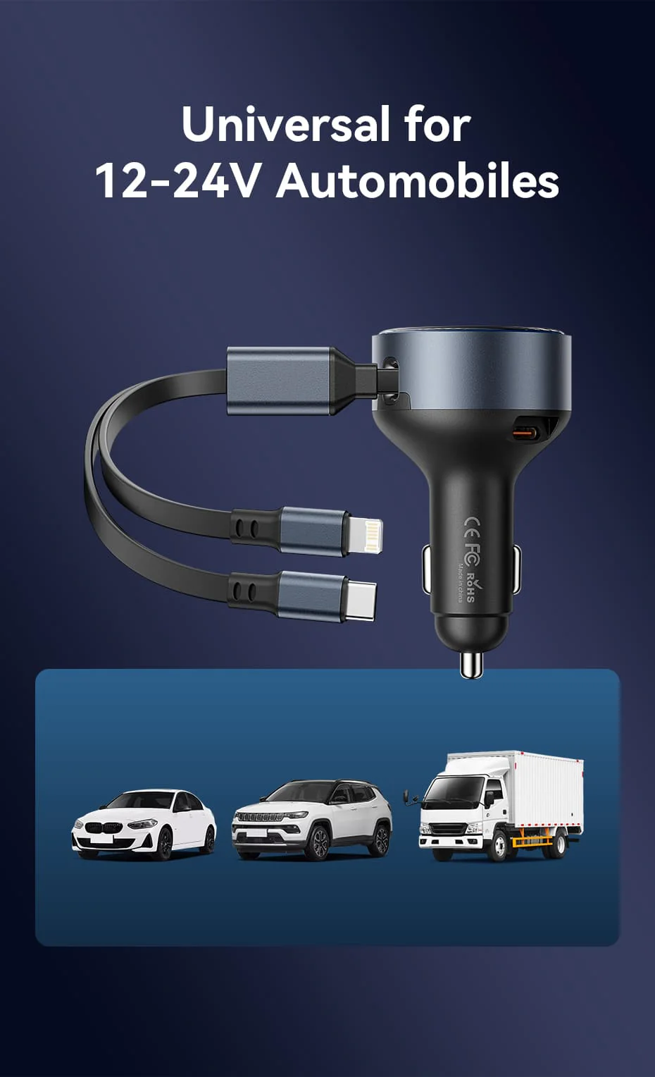 VENTION 30W PD Fast Car Charger with Built-In USB-C + Lightning Cables for iPhone 17/16/15/14 Buy VENTION 30W PD Fast Car Charger with Built-In USB-C + Lightning Cables for iPhone 17/16/15/14 Online in Pakistan - UGREEN PK