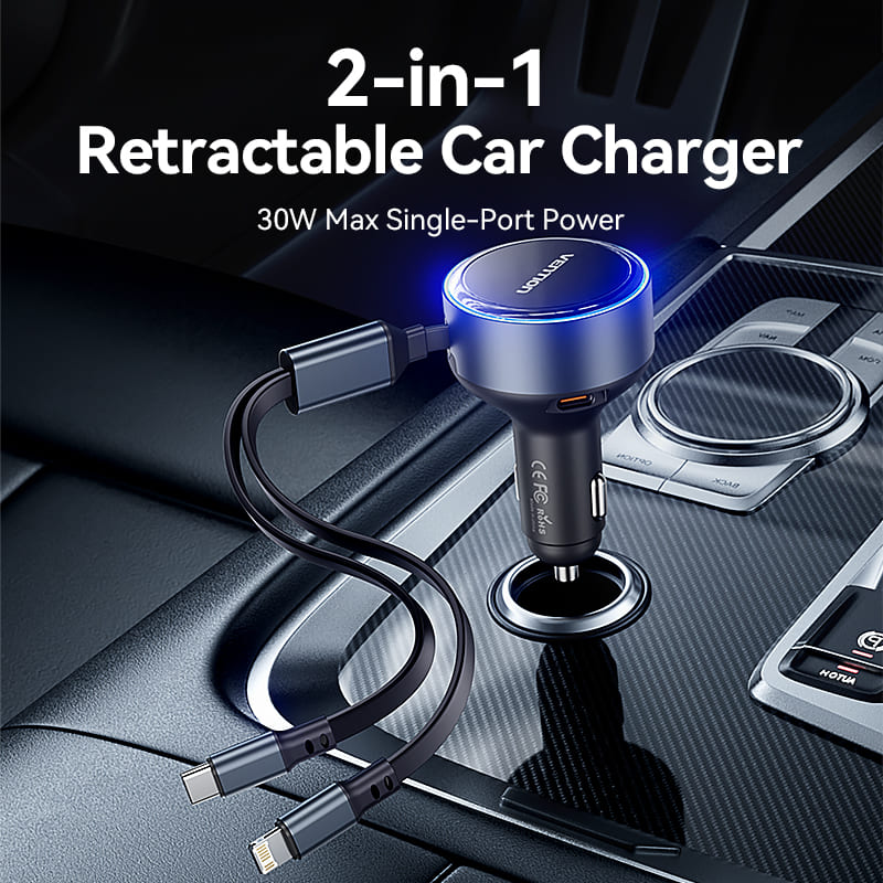 Buy VENTION 30W PD Fast Car Charger with Built-In USB-C + Lightning Cables for iPhone 17/16/15/14 Online in Pakistan - UGREEN PK