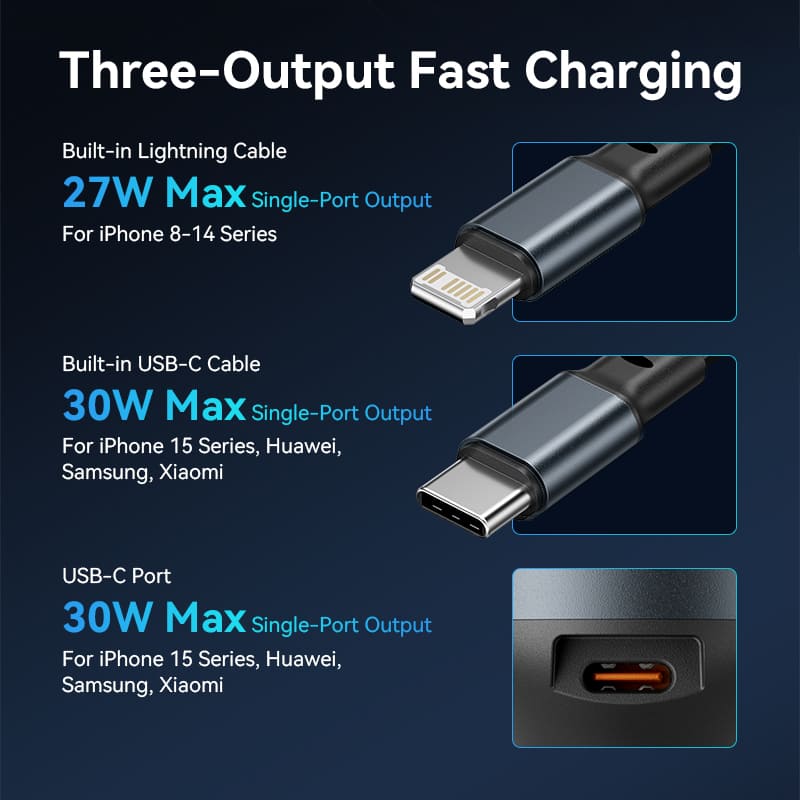Buy VENTION 30W PD Fast Car Charger with Built-In USB-C + Lightning Cables for iPhone 17/16/15/14 Online in Pakistan - UGREEN PK
