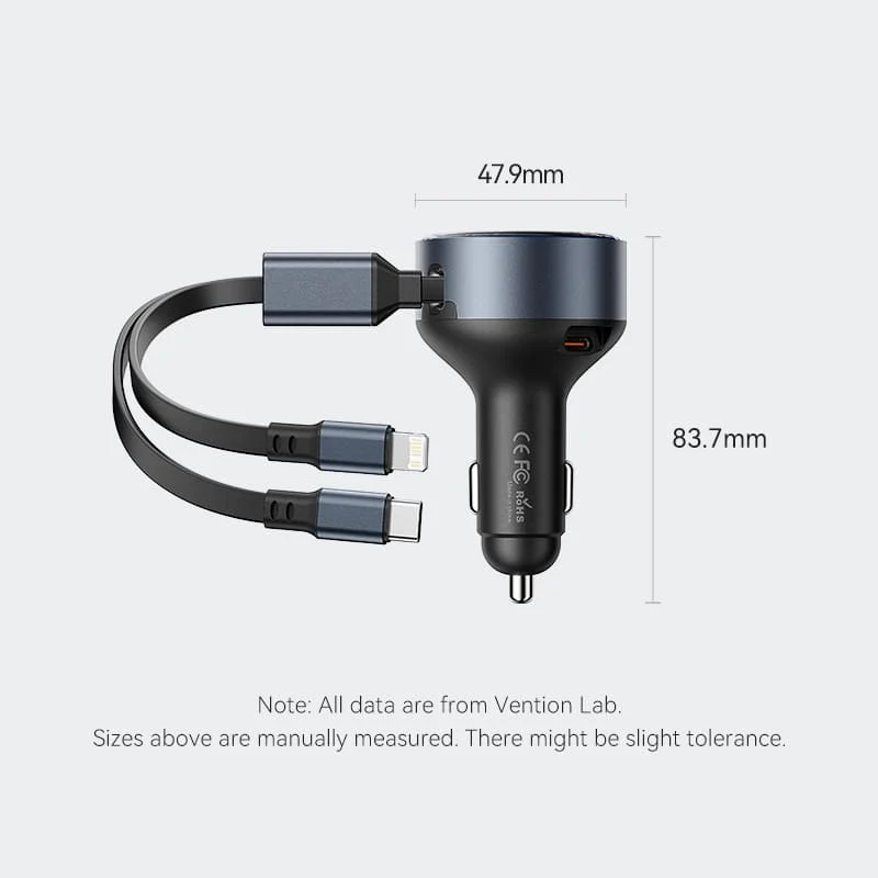 Buy VENTION 30W PD Fast Car Charger with Built-In USB-C + Lightning Cables for iPhone 17/16/15/14 Online in Pakistan - UGREEN PK