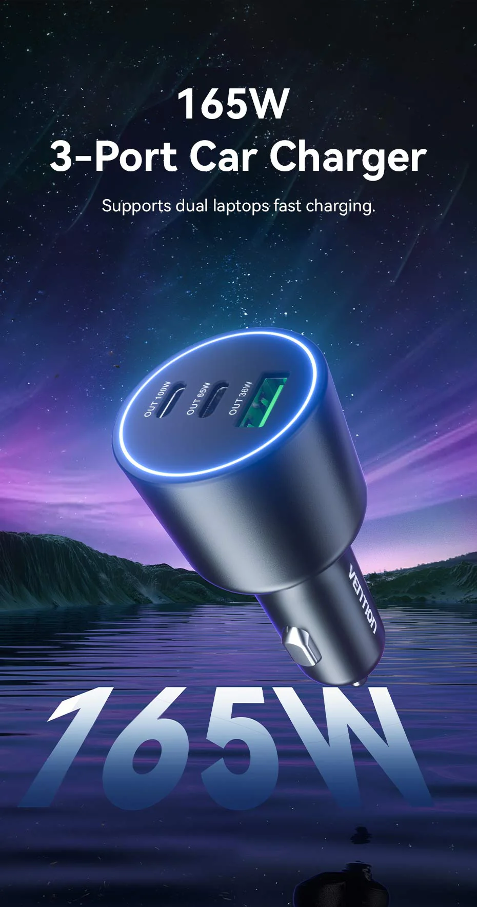 VENTION 165W Max 3-Port Car Charger (100W +65W +30W) PD 3.0 Fast Charging for MacBook Pro/iPad/iPhone 16/15 Buy VENTION 165W Max 3-Port Car Charger (100W +65W +30W) PD 3.0 Fast Charging for MacBook Pro/iPad/iPhone 16/15 Online in Pakistan - UGREEN PK