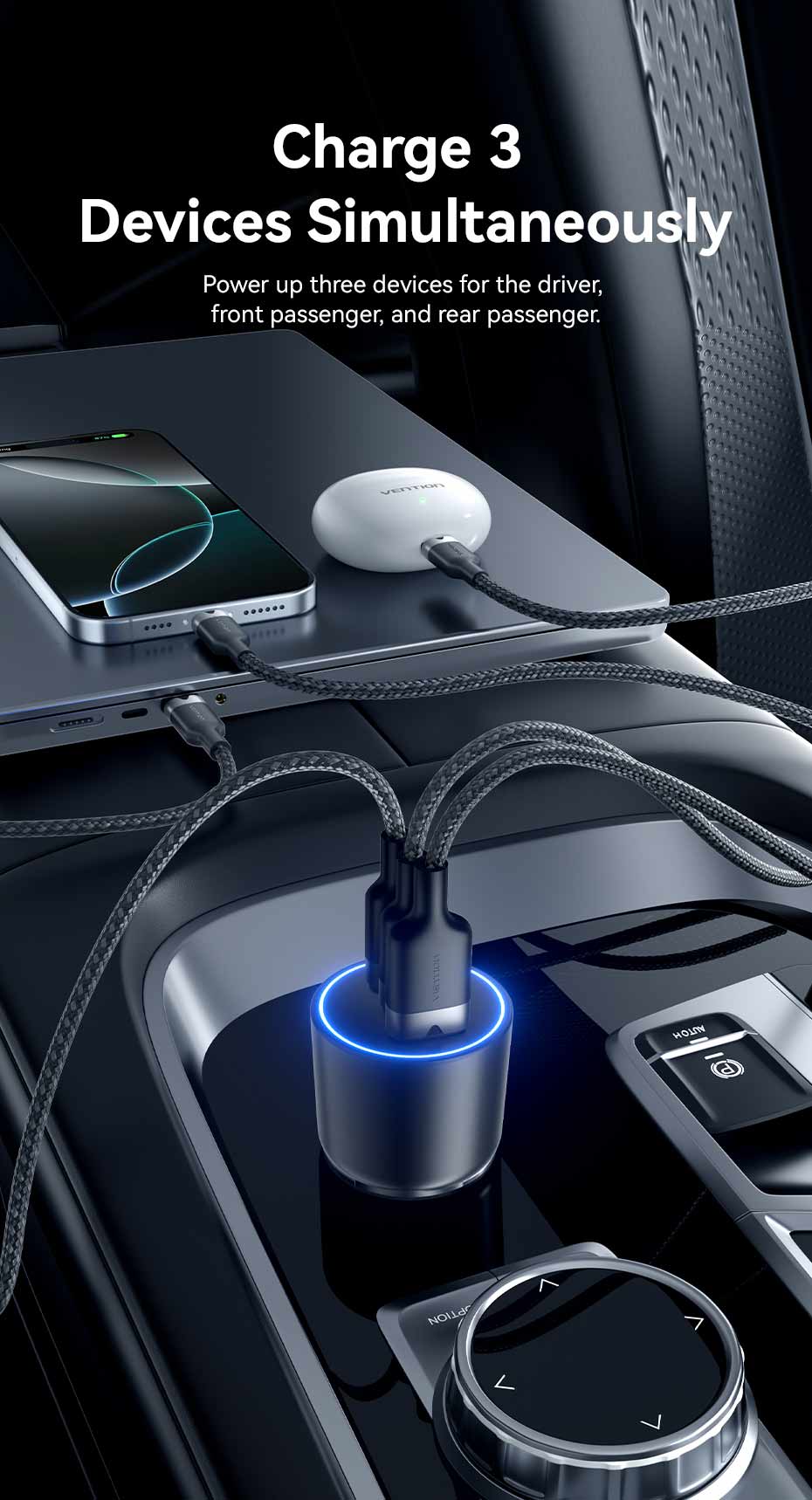 VENTION 165W Max 3-Port Car Charger (100W +65W +30W) PD 3.0 Fast Charging for MacBook Pro/iPad/iPhone 16/15 Buy VENTION 165W Max 3-Port Car Charger (100W +65W +30W) PD 3.0 Fast Charging for MacBook Pro/iPad/iPhone 16/15 Online in Pakistan - UGREEN PK