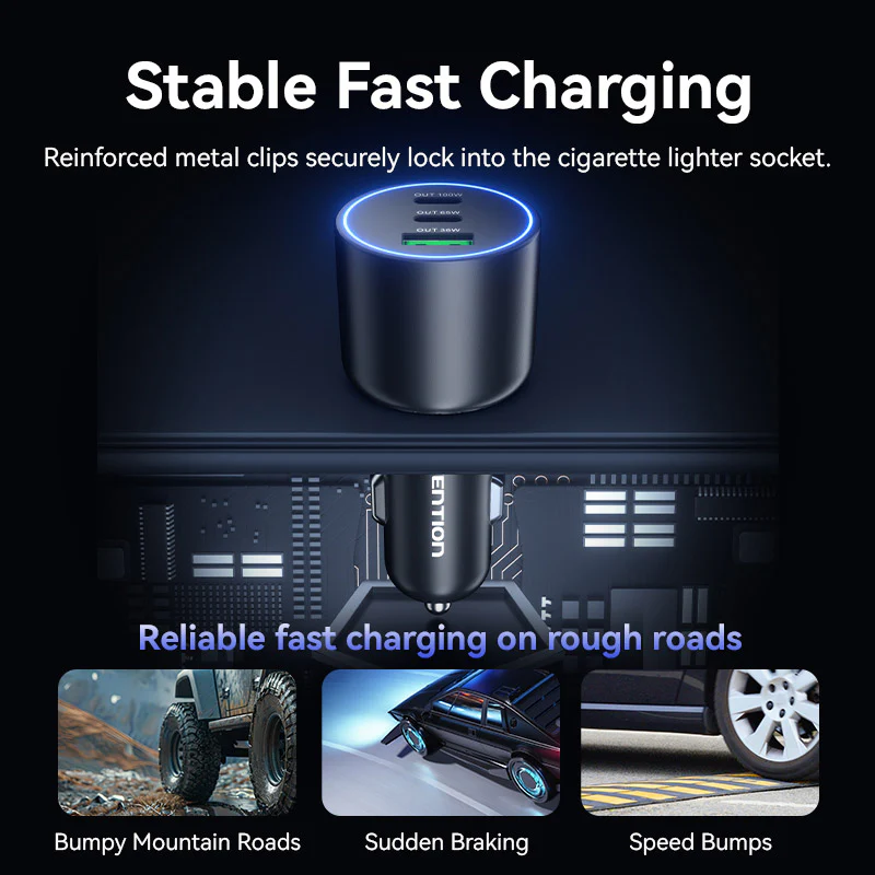 Buy VENTION 165W Max 3-Port Car Charger (100W +65W +30W) PD 3.0 Fast Charging for MacBook Pro/iPad/iPhone 16/15 Online in Pakistan - UGREEN PK