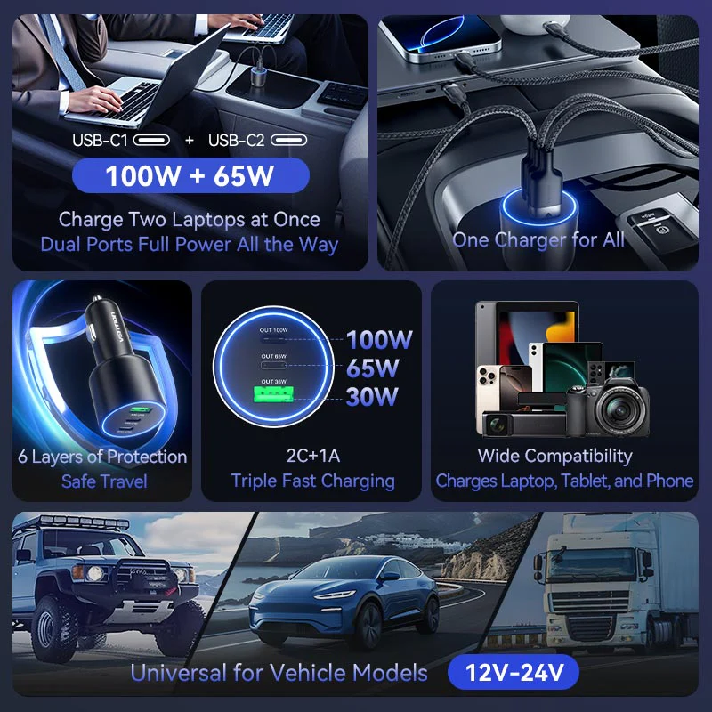 Buy VENTION 165W Max 3-Port Car Charger (100W +65W +30W) PD 3.0 Fast Charging for MacBook Pro/iPad/iPhone 16/15 Online in Pakistan - UGREEN PK