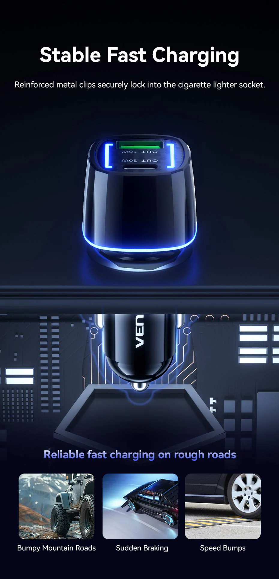 VENTION FFRB0 Car Charger 48W PD Fast Charging & QC3.0 Dual Port 6-Layer Safety Protection Buy VENTION FFRB0 Car Charger 48W PD Fast Charging & QC3.0 Dual Port 6-Layer Safety Protection Online in Pakistan - UGREEN PK