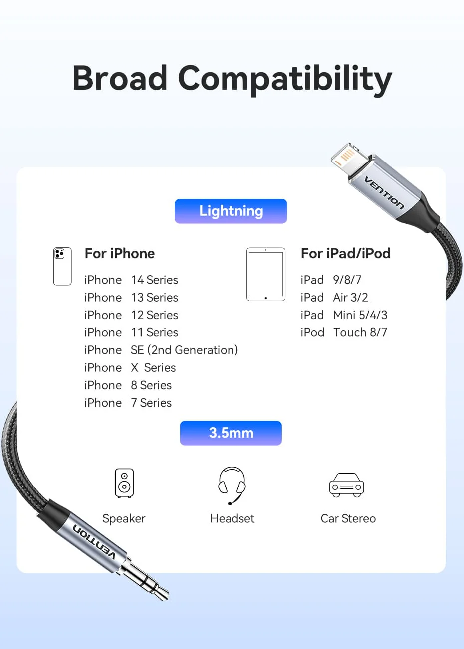 VENTION Lightning to 3.5mm Audio Cable MFi-Certified DAC Chip for iPhone 14/13/12/11/X/8/7 Buy VENTION Lightning to 3.5mm Audio Cable MFi-Certified DAC Chip for iPhone 14/13/12/11/X/8/7 Online in Pakistan - UGREEN PK
