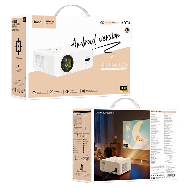 Buy HOCO DT3 Smart Android 1080P Full HD Projector WiFi 2.4G/5G Dual-Band, Bluetooth 5.0 Online in Pakistan - UGREEN PK