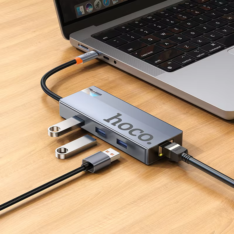 Buy HOCO HB51 6-in-1 USB-C Hub - 4K HDMI, Gigabit Ethernet, 100W PD Charging, 3x USB 3.0 Ports Online in Pakistan - UGREEN PK