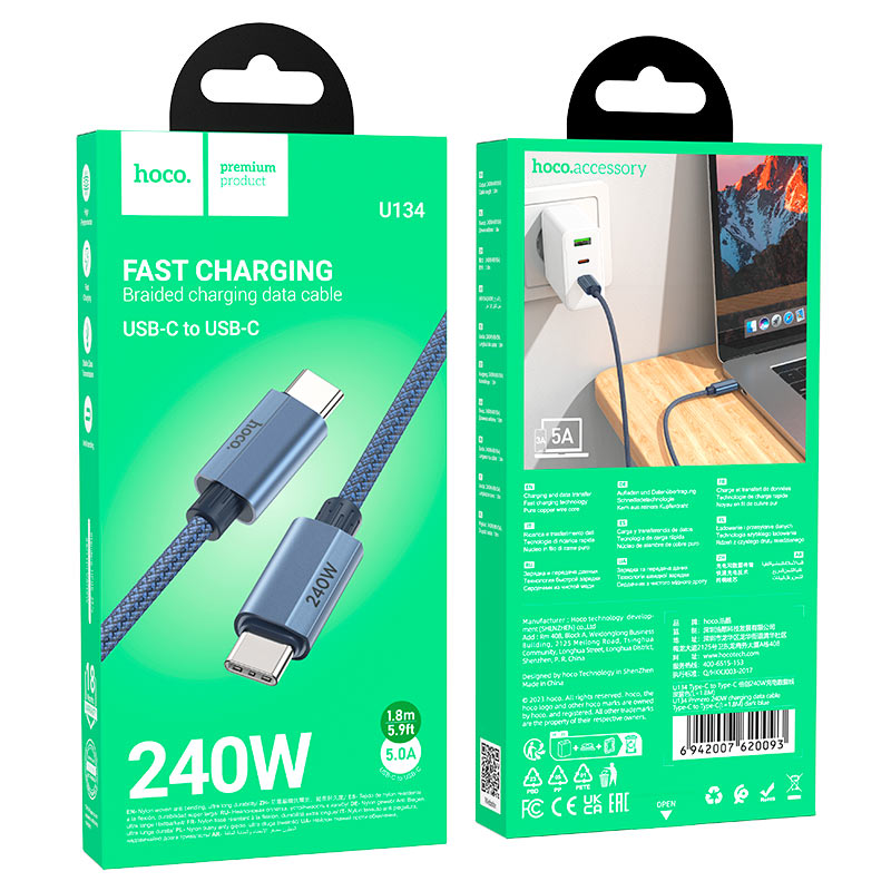 Buy HOCO U134 USB-C to USB-C 240W PD3.1 Fast Charging Cable (1.8 Meter) Online in Pakistan - UGREEN PK