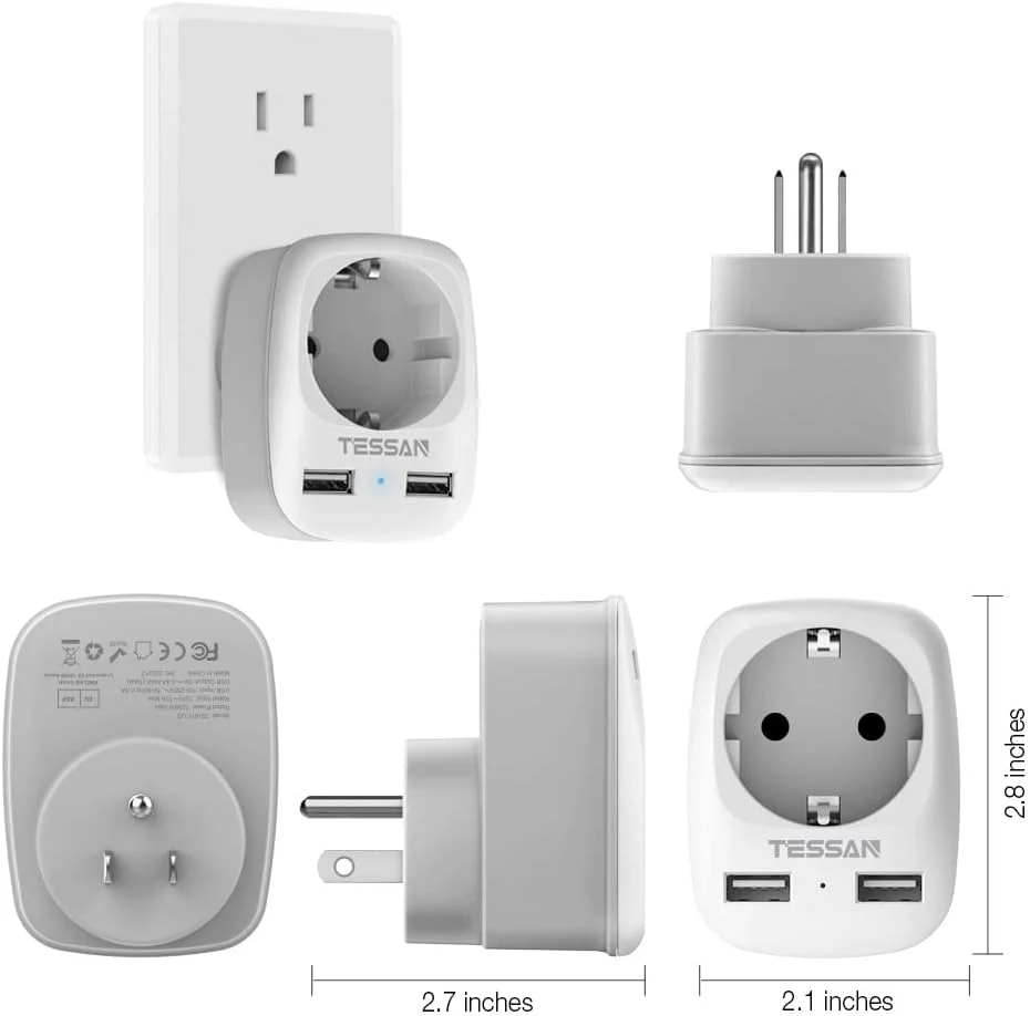 Buy TESSAN TS-611-DE Europe to US Plug Adapter with 2 USB Ports & 1 AC Outlet Online in Pakistan - UGREEN PK