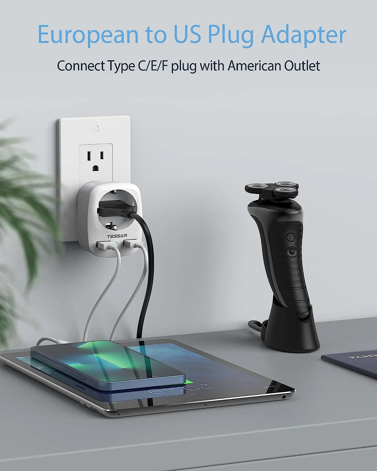 Buy TESSAN TS-611-DE Europe to US Plug Adapter with 2 USB Ports & 1 AC Outlet Online in Pakistan - UGREEN PK