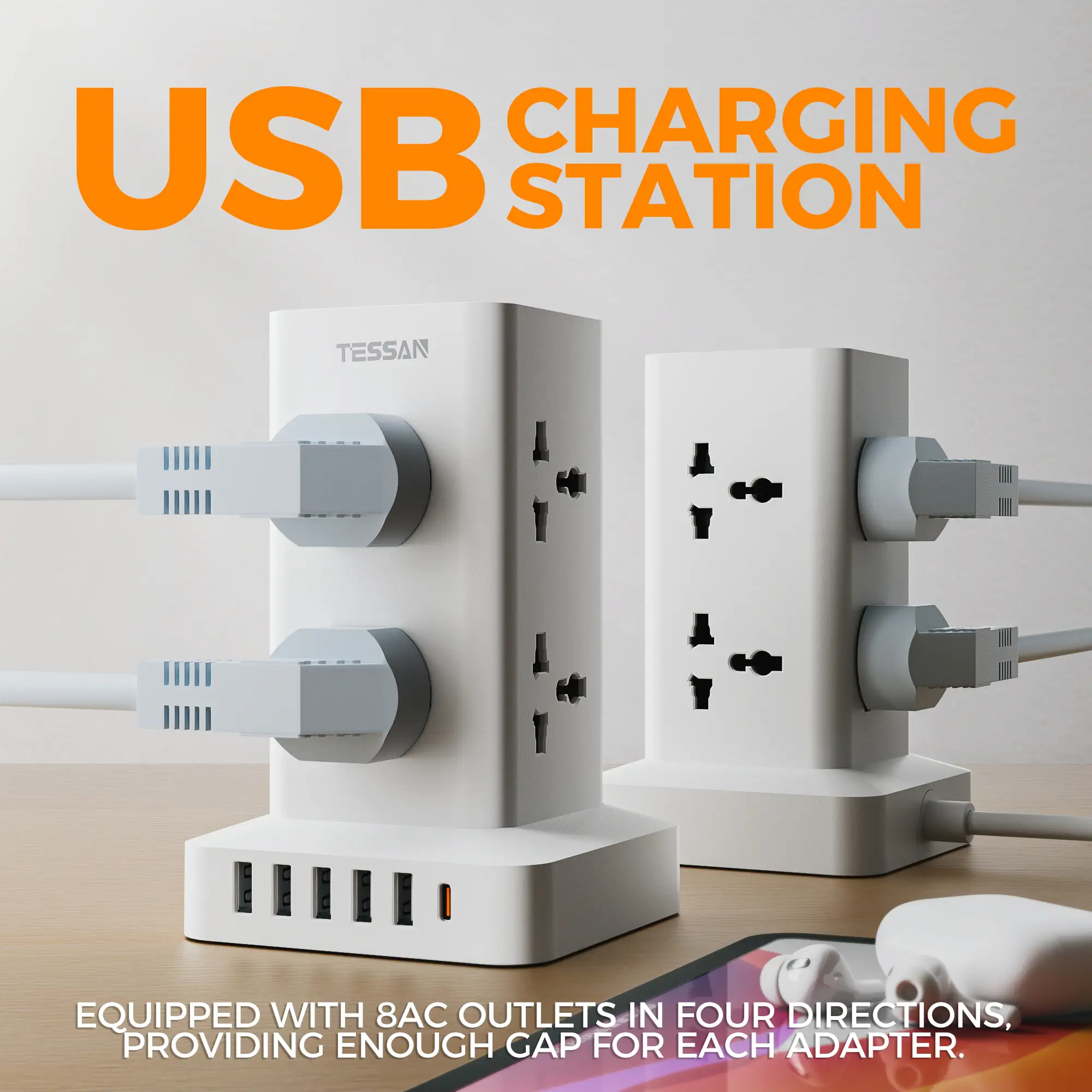 Buy TESSAN 14-in-1 Universal Power Strip Tower with 8 AC Outlets, 5 USB-A, 1 USB-C, 5M Cable Online in Pakistan - UGREEN PK