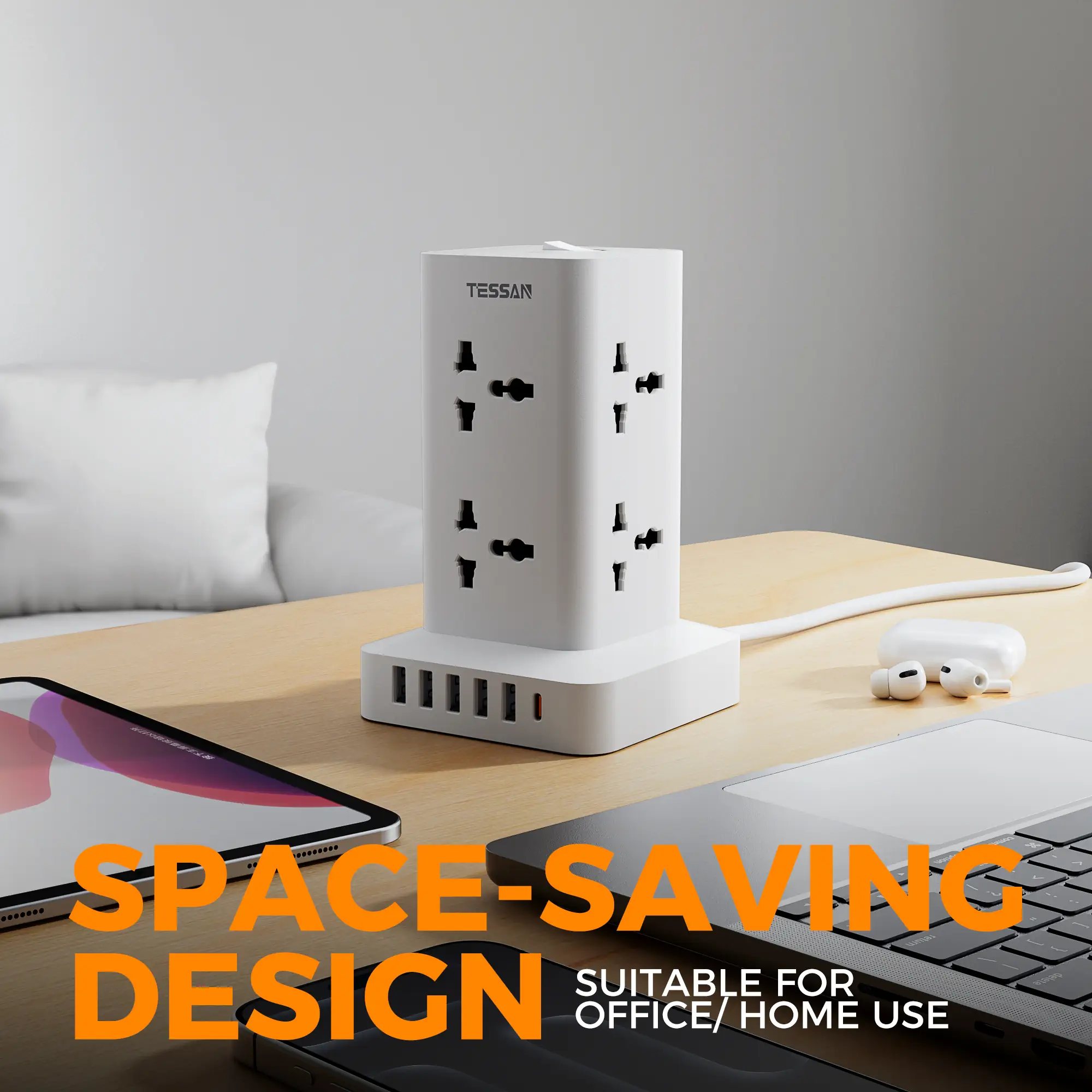 Buy TESSAN 14-in-1 Universal Power Strip Tower with 8 AC Outlets, 5 USB-A, 1 USB-C, 5M Cable Online in Pakistan - UGREEN PK