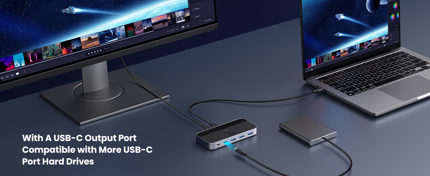 UGREEN 25098 USB-C Switch Selector 2-in-4-Out USB 3.0 Hub for Keyboard, Mouse, Webcam Sharing Between 2 PCs Buy UGREEN 25098 USB-C Switch Selector 2-in-4-Out USB 3.0 Hub for Keyboard, Mouse, Webcam Sharing Between 2 PCs Online in Pakistan - UGREEN PK