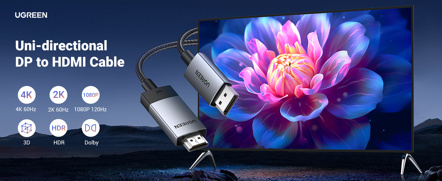 UGREEN 25491 DisplayPort 1.2 to HDMI Cable (3 Meter) 4K@60Hz HDR Buy UGREEN 25491 DisplayPort 1.2 to HDMI Cable (3 Meter) 4K@60Hz HDR Online in Pakistan - UGREEN PK