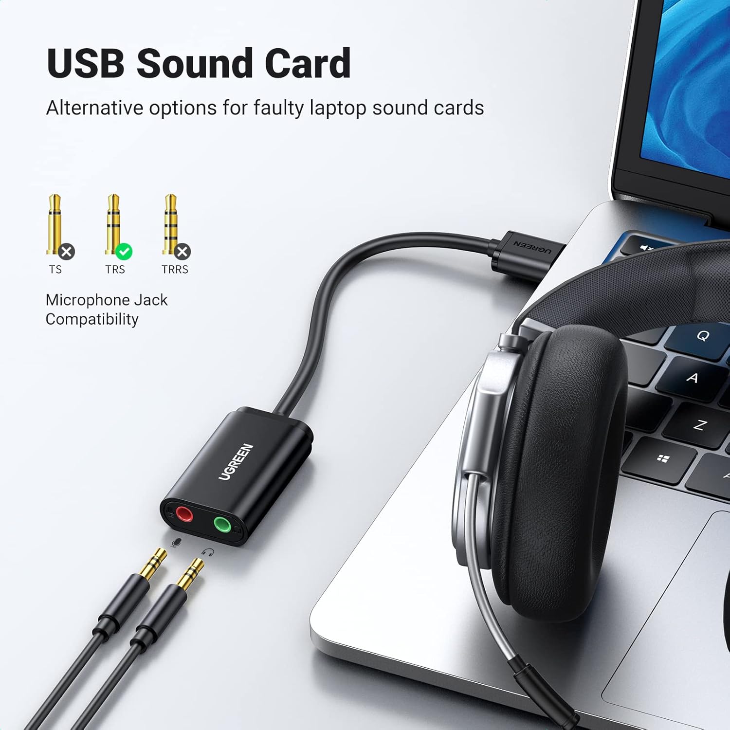 Buy UGREEN 30724 USB to Audio Jack Sound Card Adapter with Dual TRS 3-Pole 3.5mm Headphone and Microphone Online in Pakistan - UGREEN PK