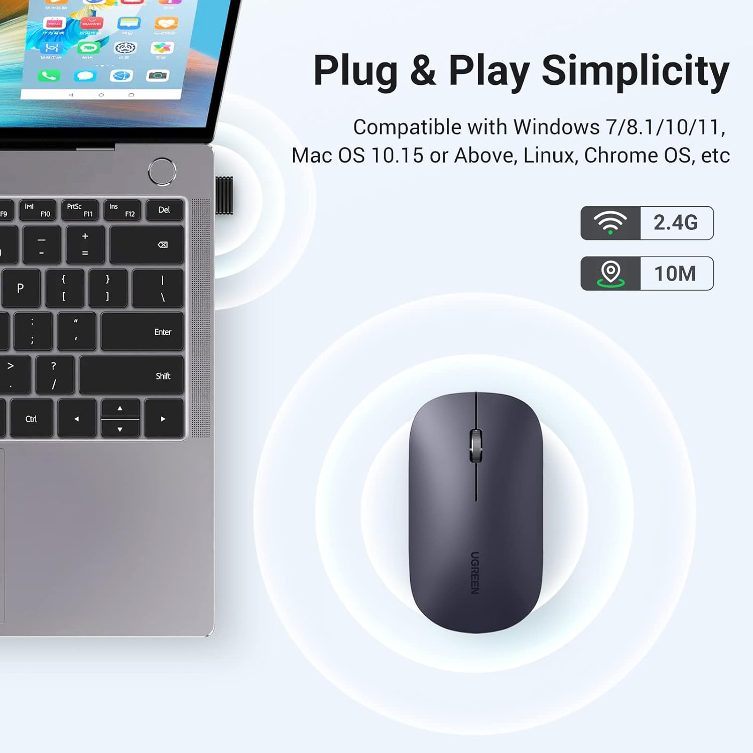 Buy UGREEN 90372 Wireless Mouse 2.4G Slim Portable (Black) 4000 DPI, Silent Click Online in Pakistan - UGREEN PK