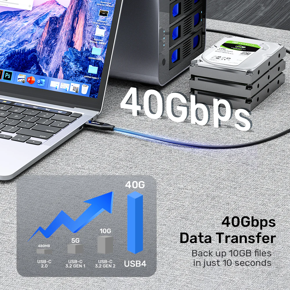 Buy UNITEK C14100ABK01-2M USB4 Certified Thunderbolt 3/4 Cable (2 Meter) 240W, 40Gbps, 8K@60Hz Online in Pakistan - UGREEN PK