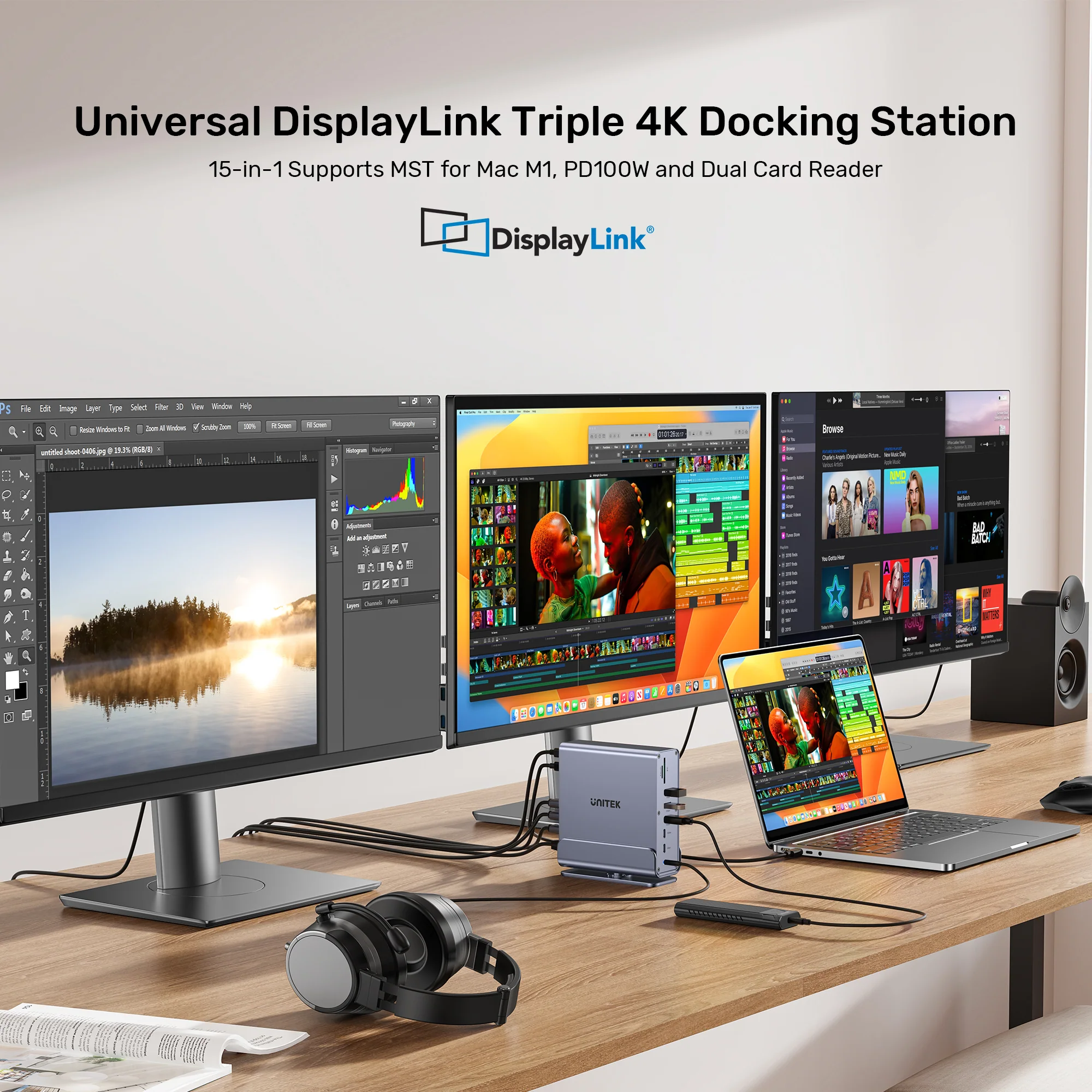 Buy UNITEK 15-in-1 Universal DisplayLink Triple 4K@60Hz Docking Station, Aluminum, 360° Rotation Online in Pakistan - UGREEN PK
