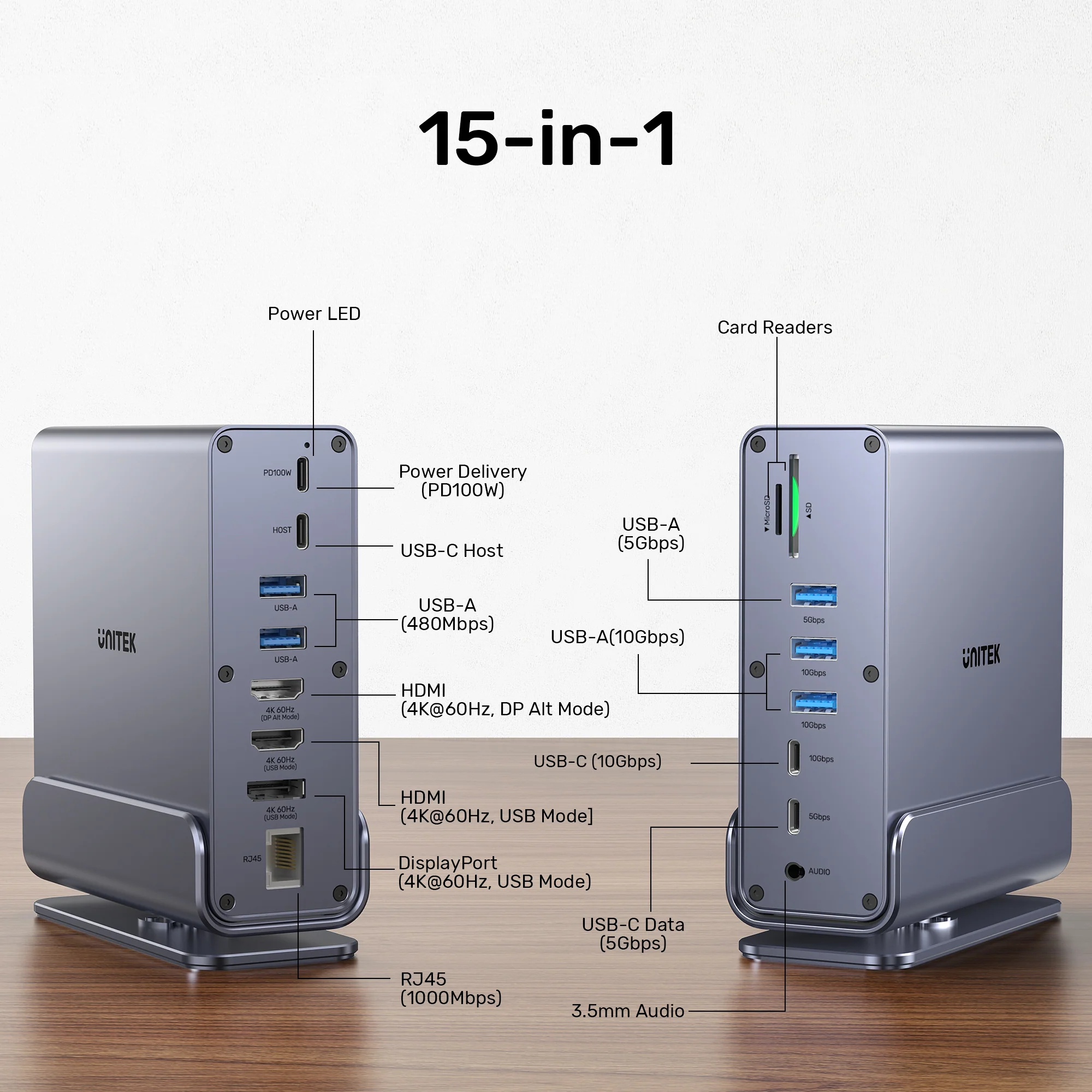 Buy UNITEK 15-in-1 Universal DisplayLink Triple 4K@60Hz Docking Station, Aluminum, 360° Rotation Online in Pakistan - UGREEN PK