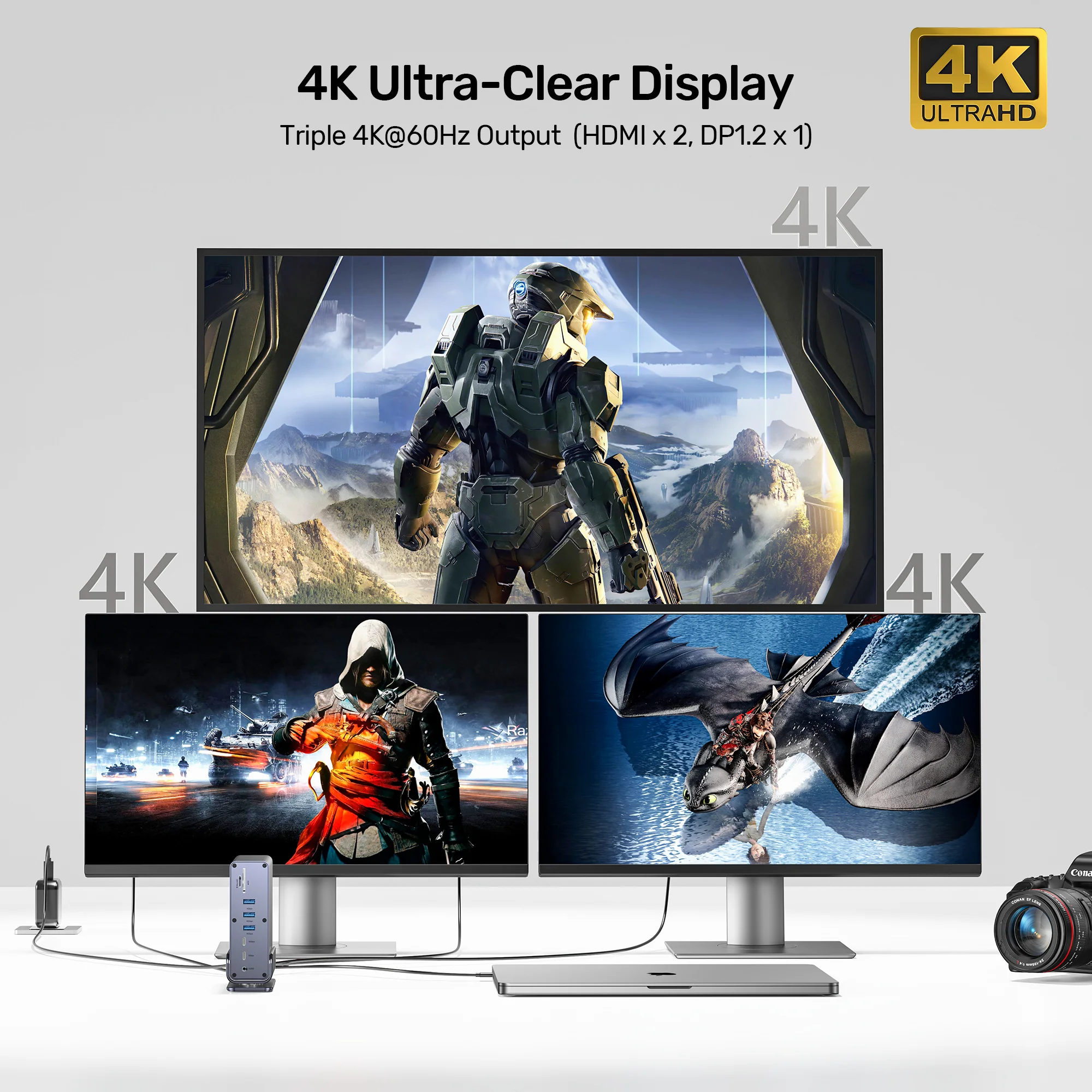 Buy UNITEK 15-in-1 Universal DisplayLink Triple 4K@60Hz Docking Station, Aluminum, 360° Rotation Online in Pakistan - UGREEN PK