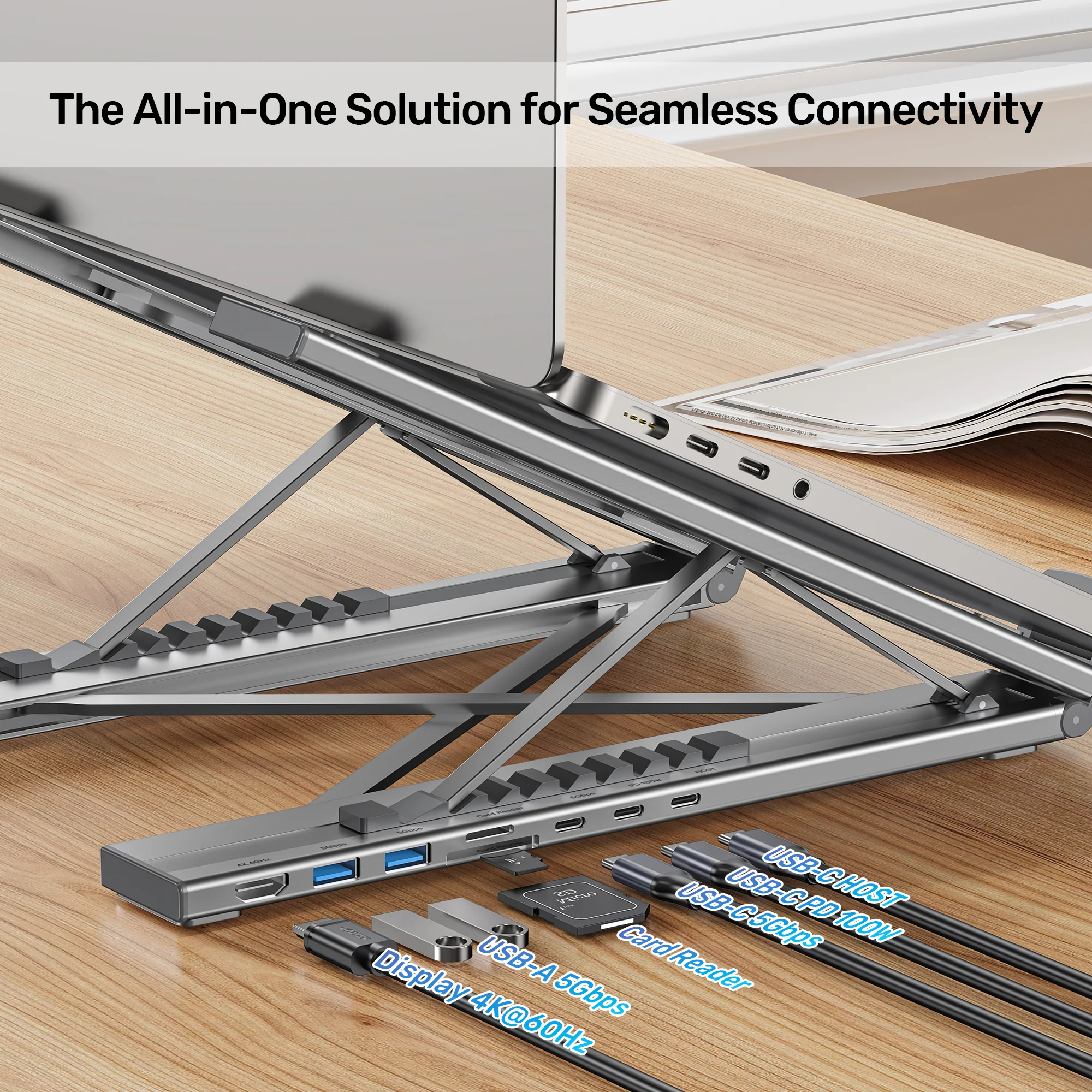 Buy UNITEK Foldable Laptop Stand with 7-in-1 Docking Station Aluminum USB-C Stand for MacBook, Laptop, Tablet Online in Pakistan - UGREEN PK