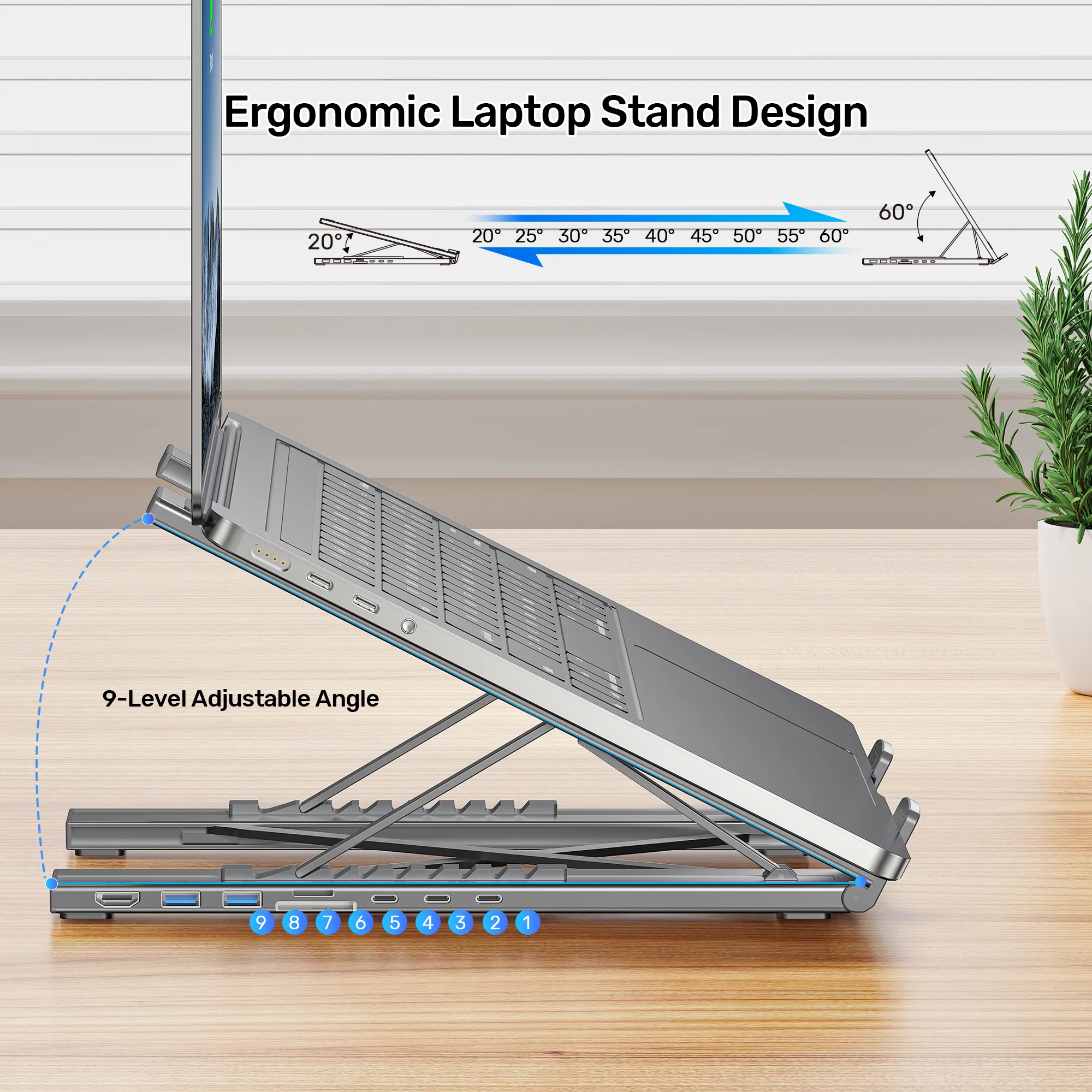 Buy UNITEK Foldable Laptop Stand with 7-in-1 Docking Station Aluminum USB-C Stand for MacBook, Laptop, Tablet Online in Pakistan - UGREEN PK