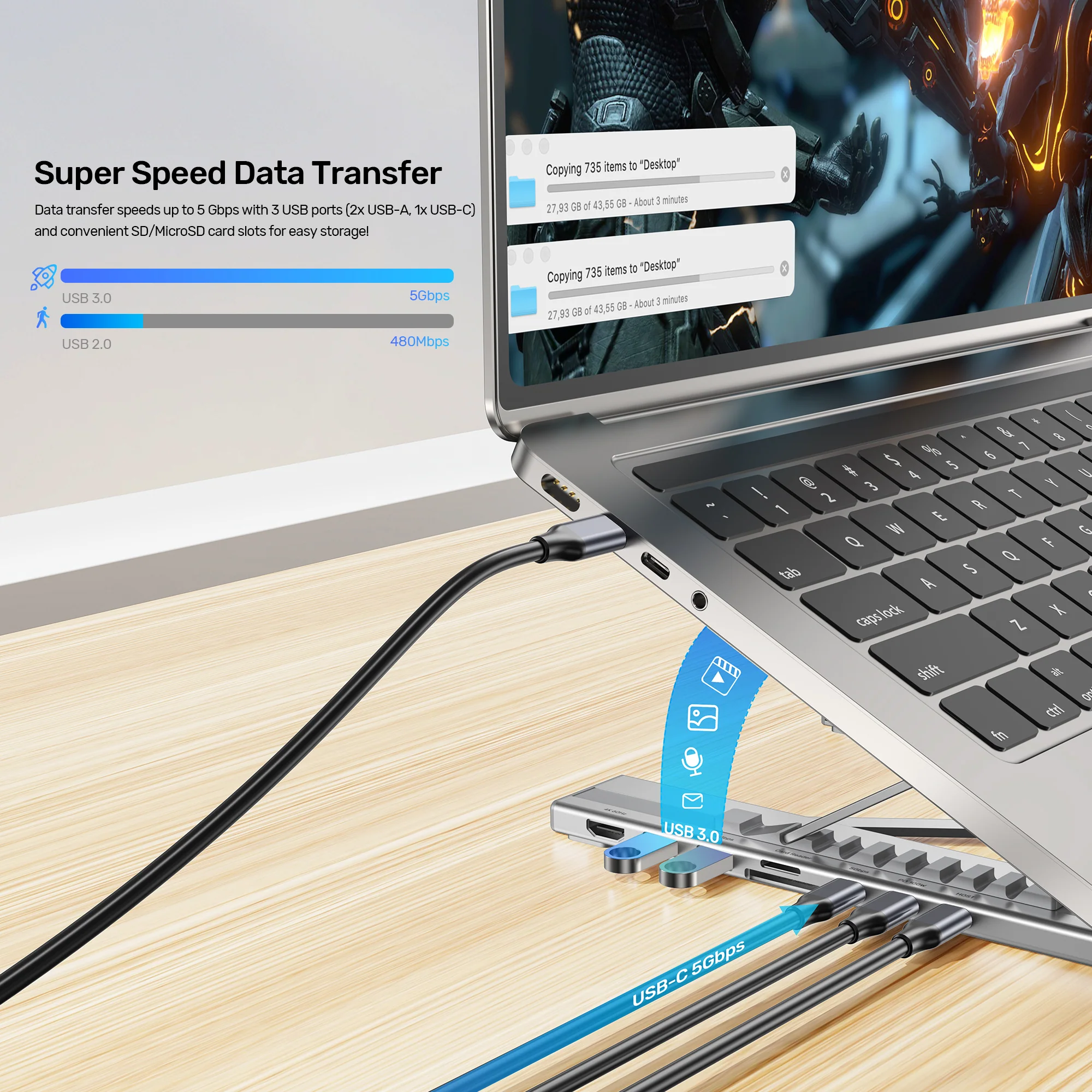 Buy UNITEK Foldable Laptop Stand with 7-in-1 Docking Station Aluminum USB-C Stand for MacBook, Laptop, Tablet Online in Pakistan - UGREEN PK