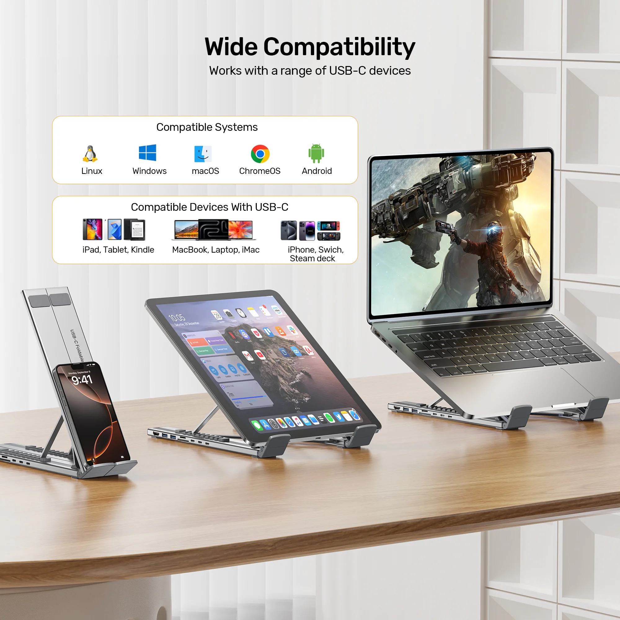 Buy UNITEK Foldable Laptop Stand with 7-in-1 Docking Station Aluminum USB-C Stand for MacBook, Laptop, Tablet Online in Pakistan - UGREEN PK