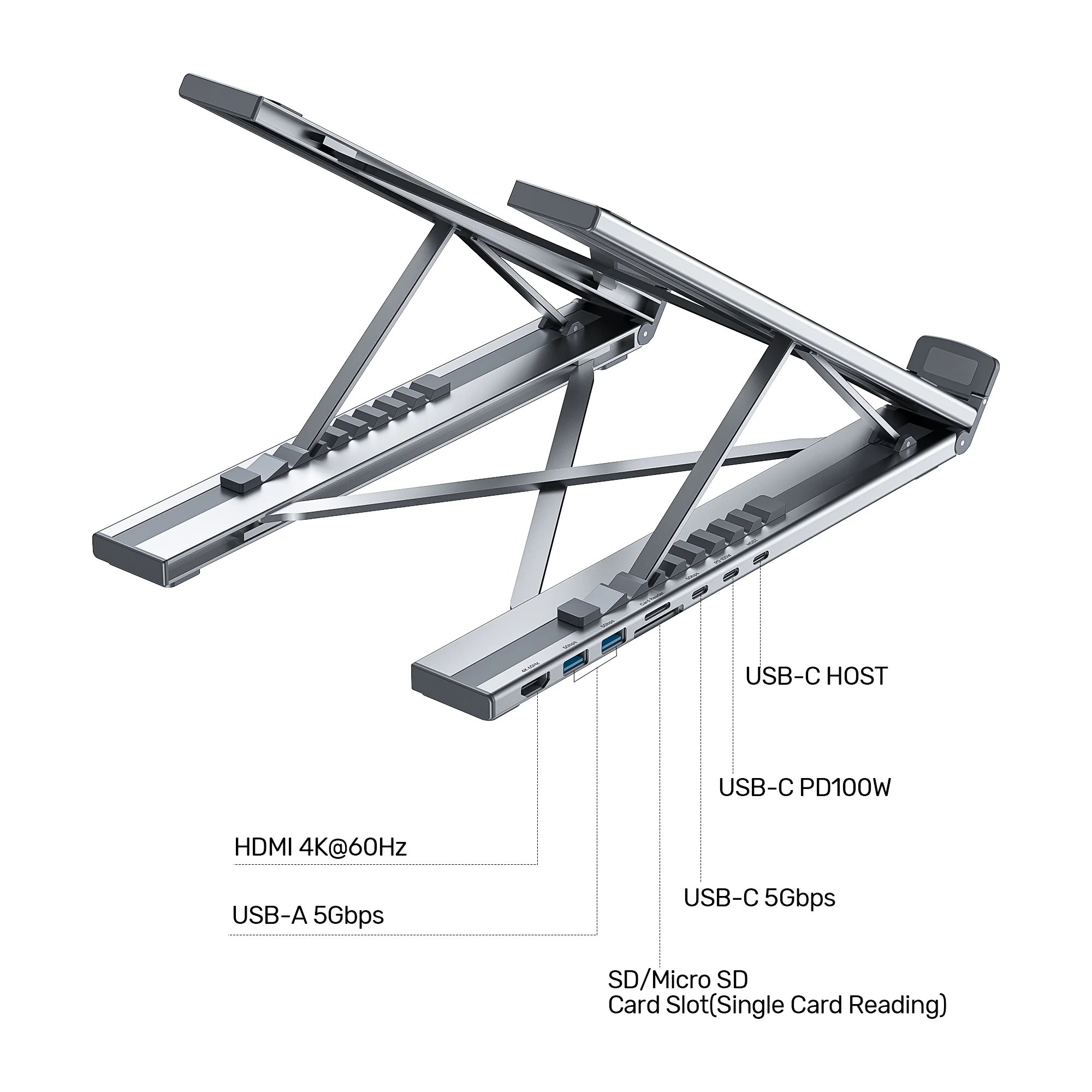 Buy UNITEK Foldable Laptop Stand with 7-in-1 Docking Station Aluminum USB-C Stand for MacBook, Laptop, Tablet Online in Pakistan - UGREEN PK