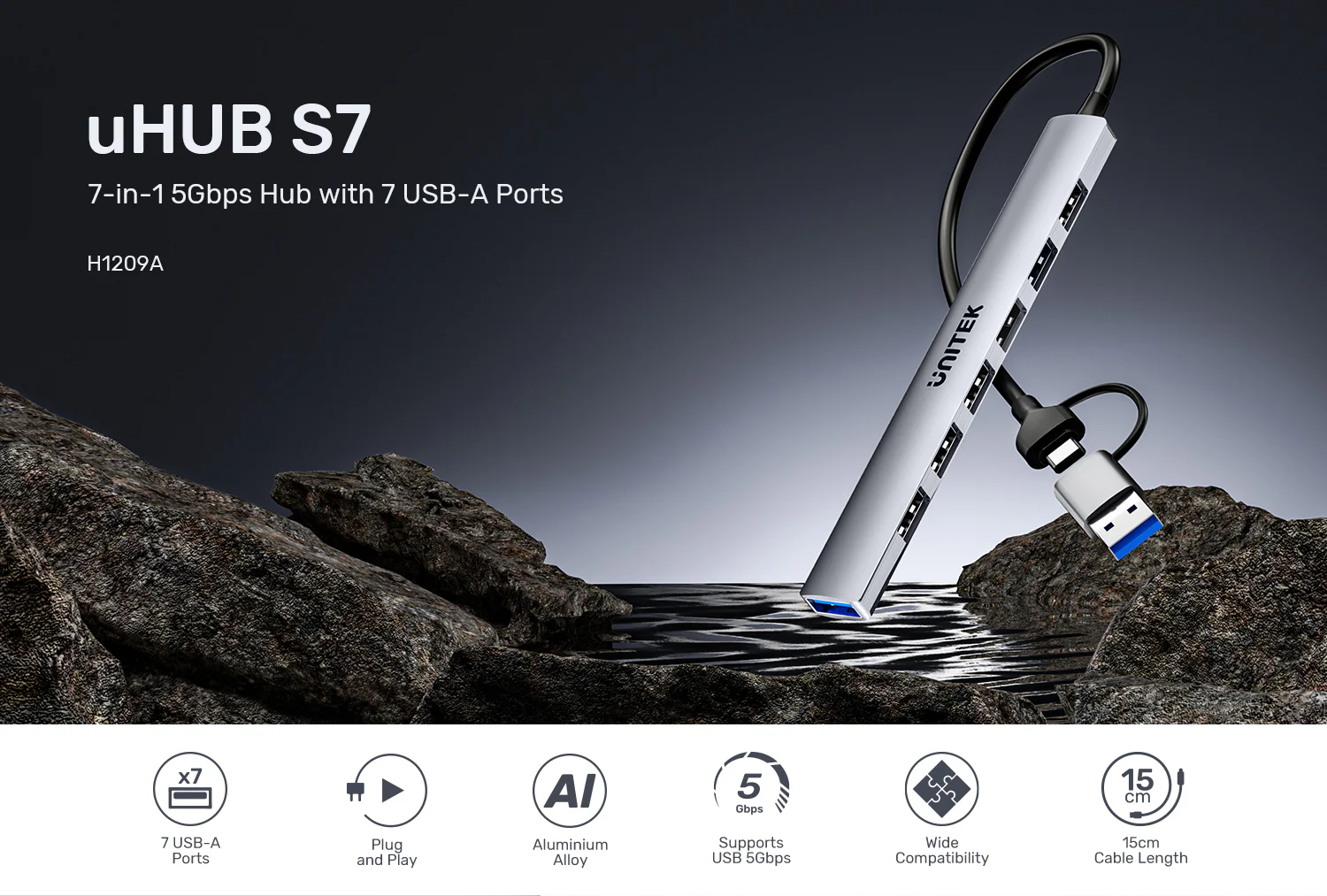 UNITEK uHUB S7 7-in-1 USB Hub 5Gbps Aluminum USB-C & USB-A Expander Buy UNITEK uHUB S7 7-in-1 USB Hub 5Gbps Aluminum USB-C & USB-A Expander Online in Pakistan - UGREEN PK