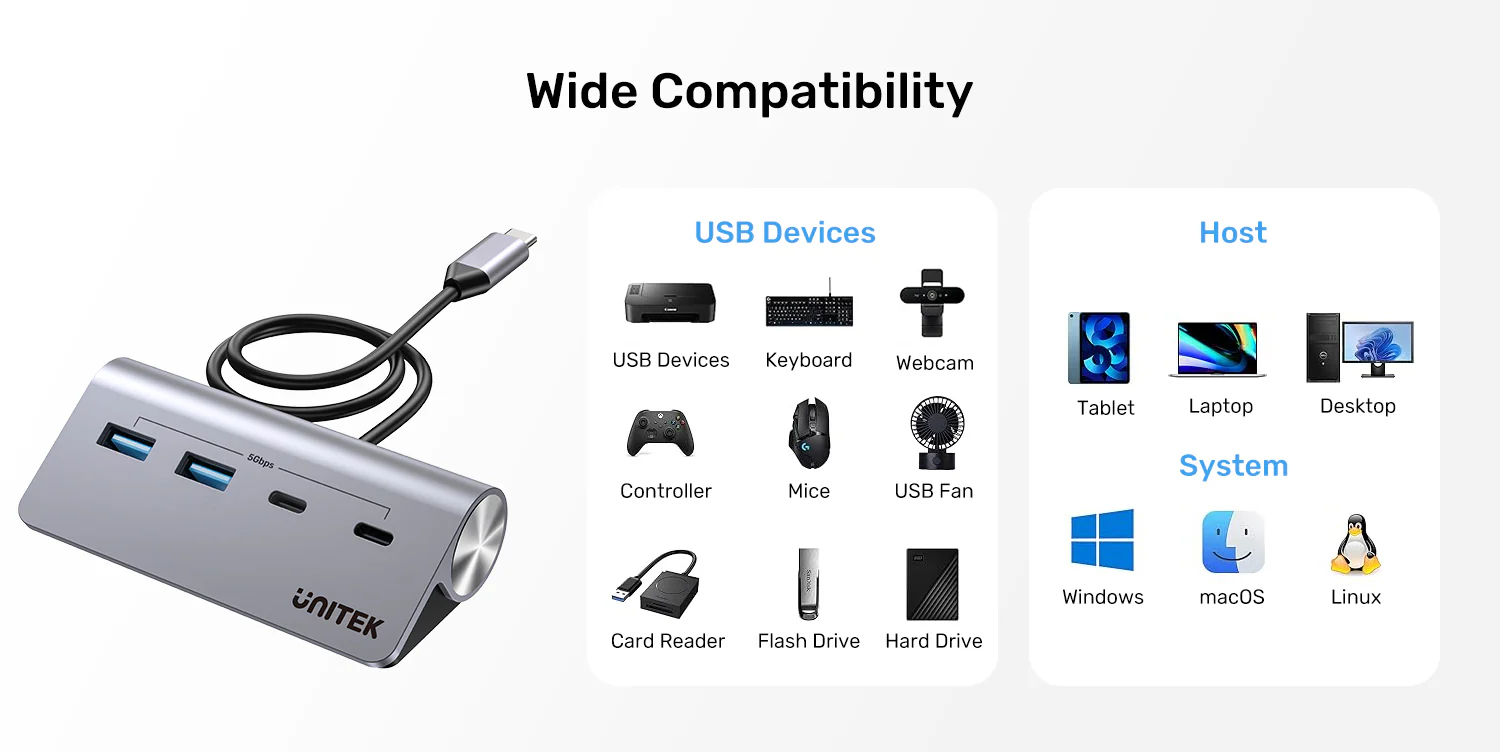 UNITEK uHUB Q4 4-in-1 USB-C Hub 5Gbps Dual USB-A & USB-C Aluminum Hub Buy UNITEK uHUB Q4 4-in-1 USB-C Hub 5Gbps Dual USB-A & USB-C Aluminum Hub Online in Pakistan - UGREEN PK