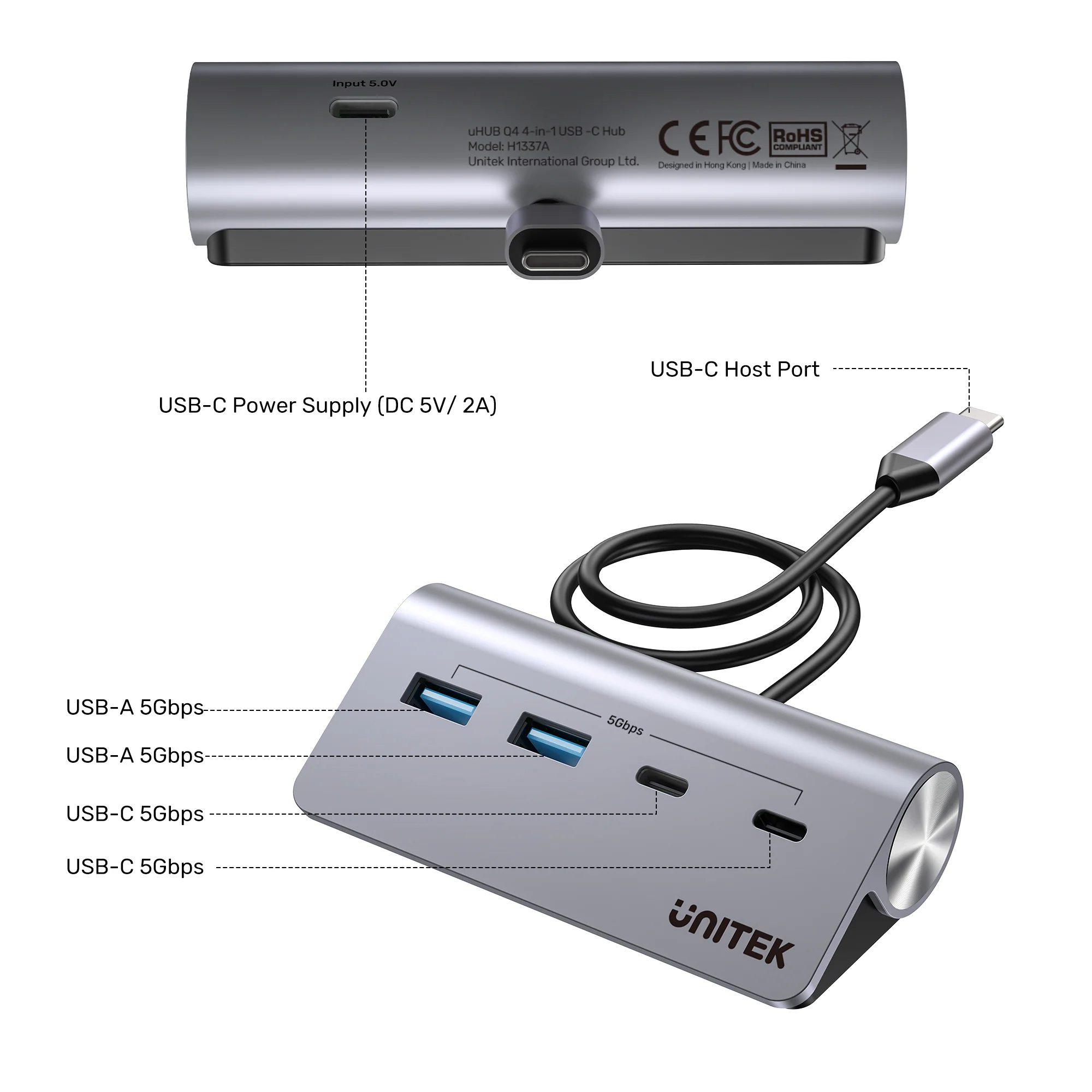 Buy UNITEK uHUB Q4 4-in-1 USB-C Hub 5Gbps Dual USB-A & USB-C Aluminum Hub Online in Pakistan - UGREEN PK