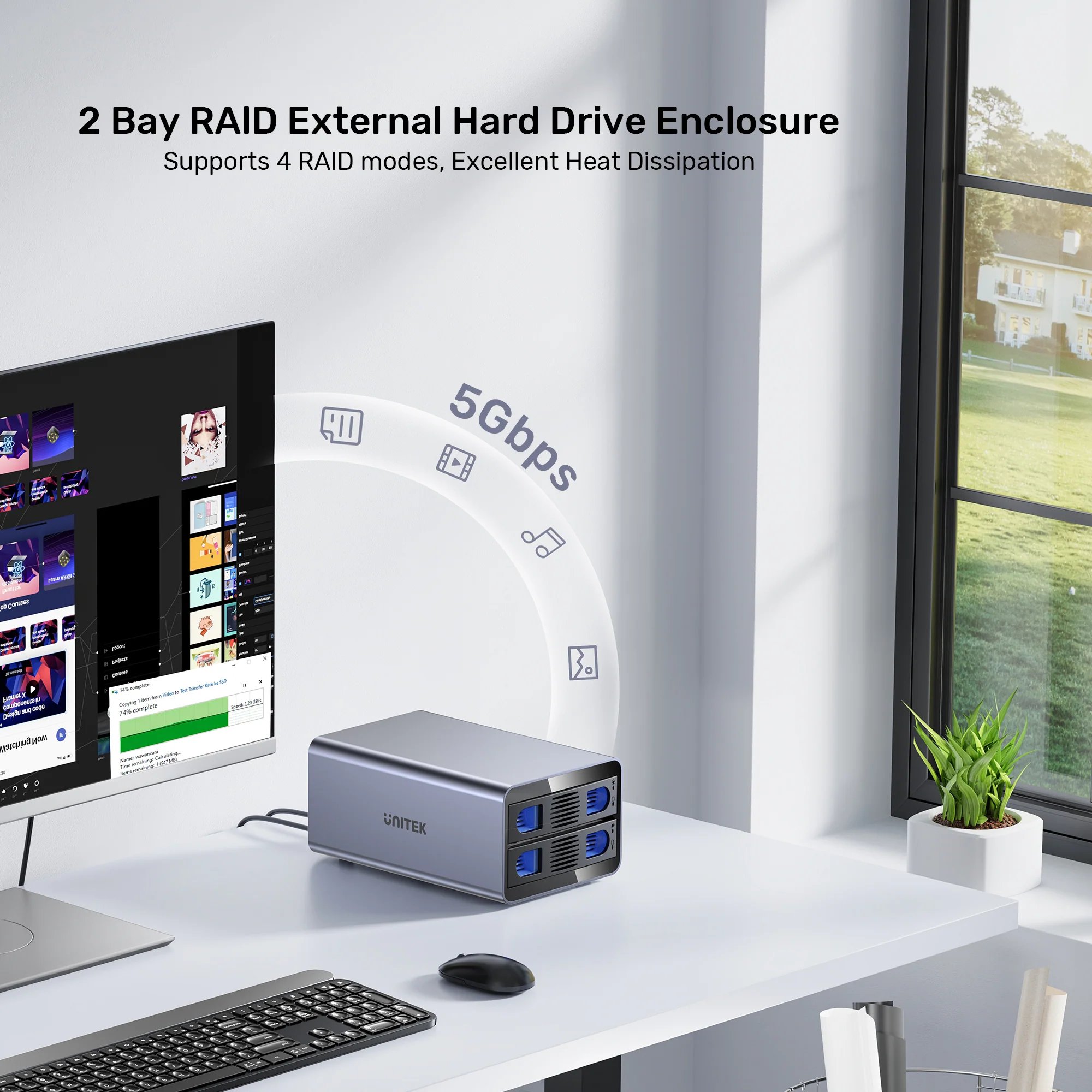 Buy UNITEK 2-Bay RAID External Hard Drive Enclosure (5Gbps 40TB Max) Dual 2.5"/3.5" SATA HDD/SSD Dock Online in Pakistan - UGREEN PK