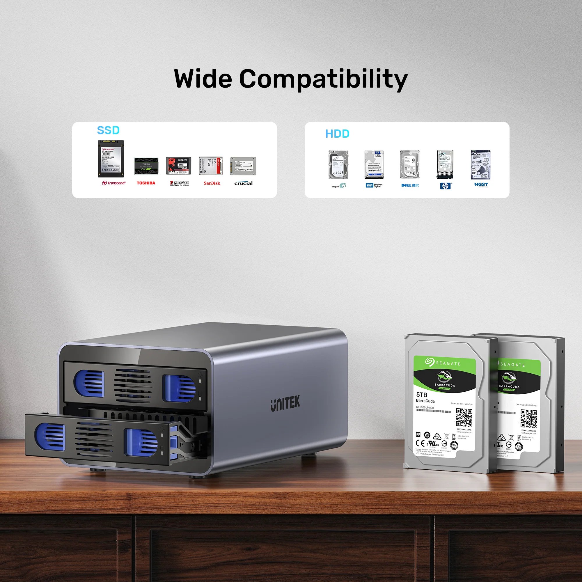 Buy UNITEK 2-Bay RAID External Hard Drive Enclosure (5Gbps 40TB Max) Dual 2.5"/3.5" SATA HDD/SSD Dock Online in Pakistan - UGREEN PK