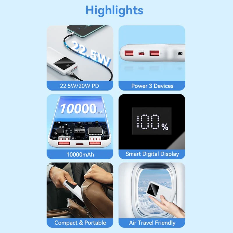 Buy VENTION FHKB0 10000mAh Power Bank with 22.5W PD 3.0 Fast Charging Battery iPhone 17/16/15 /14 Online in Pakistan - UGREEN PK
