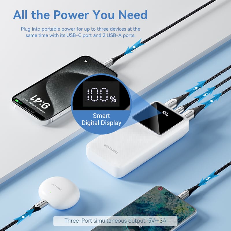 Buy VENTION FHLB0 20000mAh Power Bank with 22.5W PD 3.0 Fast Charging Battery iPhone 17/16/15 /14 Online in Pakistan - UGREEN PK