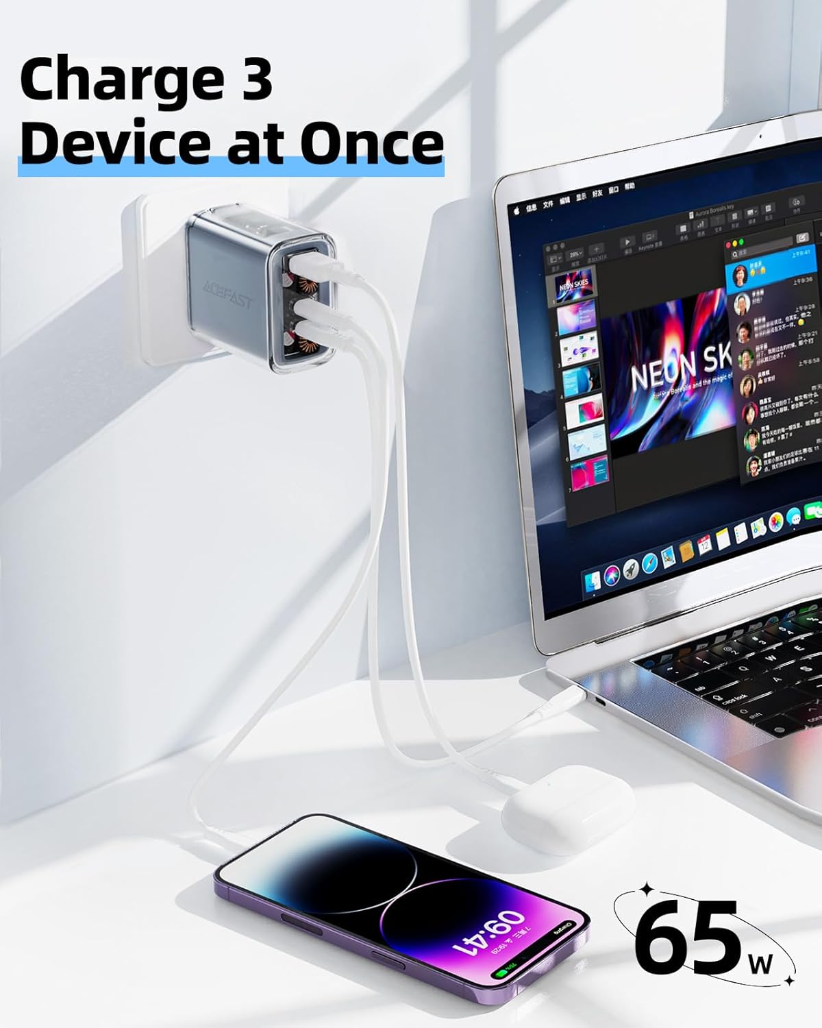 Buy Acefast A47 65W GaN3 Fast Charger 3-Port Transparent Design AI Temp Control Online in Pakistan - UGREEN PK