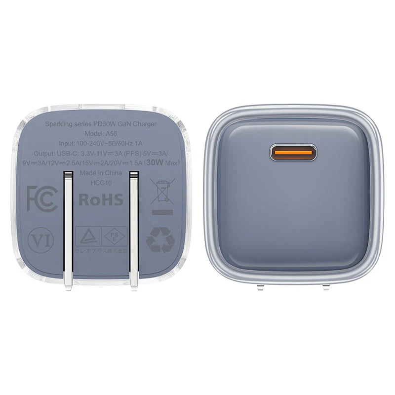 Buy Acefast A55 Sparkling 30W GaN Charger LED Power Display (US Plug) AI Temp Control, Transparent Design for iPhone 17/16/15 Online in Pakistan - UGREEN PK