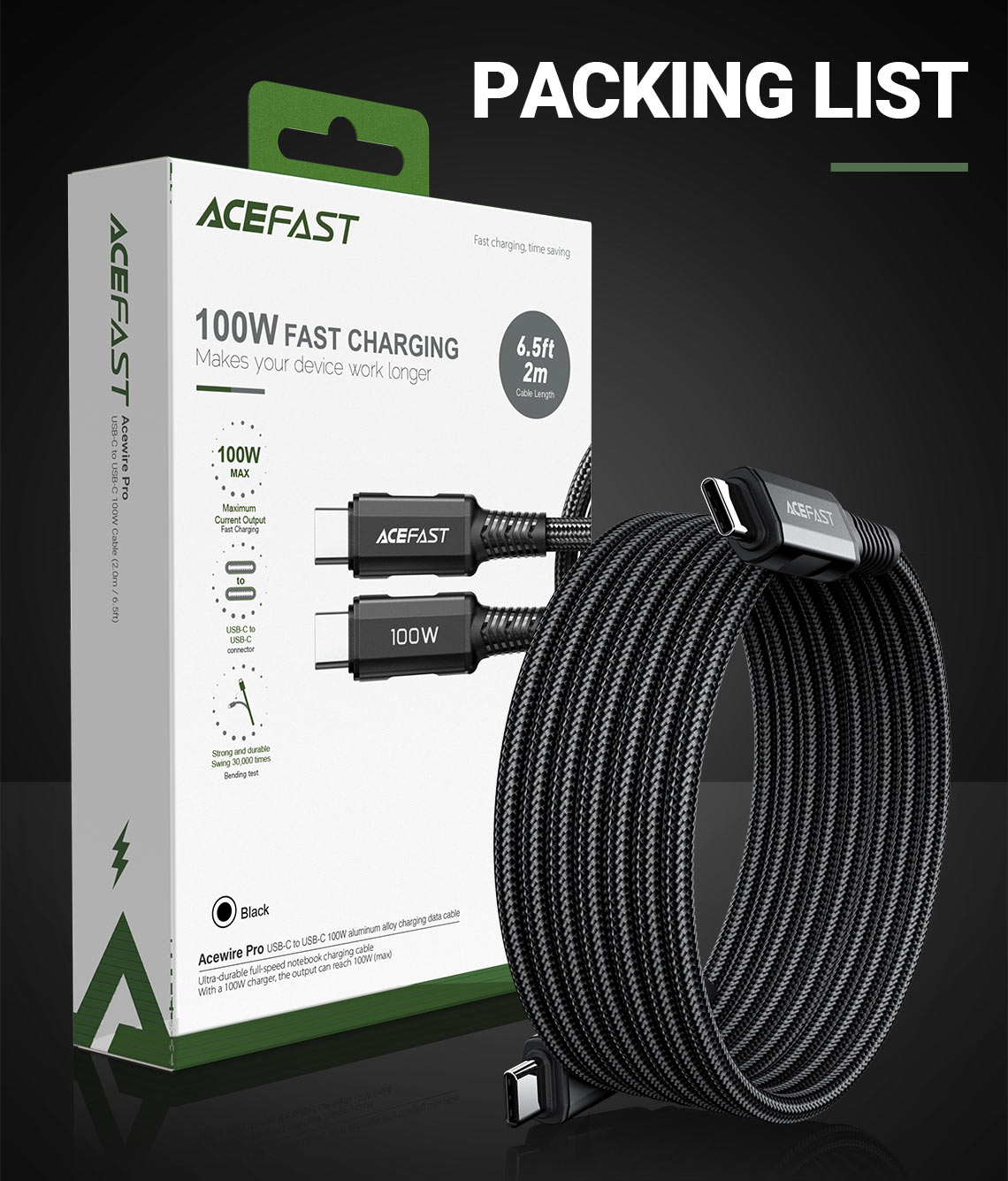 Acefast C4-03 100W USB-C to USB-C Fast Charging Cable (2 Meter) E-Marker Chip Compatible for iPhone 17/16/15 Buy Acefast C4-03 100W USB-C to USB-C Fast Charging Cable (2 Meter) E-Marker Chip Compatible for iPhone 17/16/15 Online in Pakistan - UGREEN PK