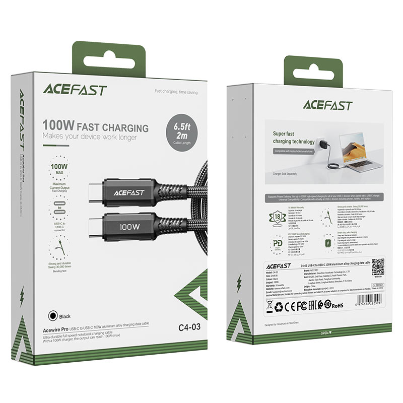 Buy Acefast C4-03 100W USB-C to USB-C Fast Charging Cable (2 Meter) E-Marker Chip Compatible for iPhone 17/16/15 Online in Pakistan - UGREEN PK