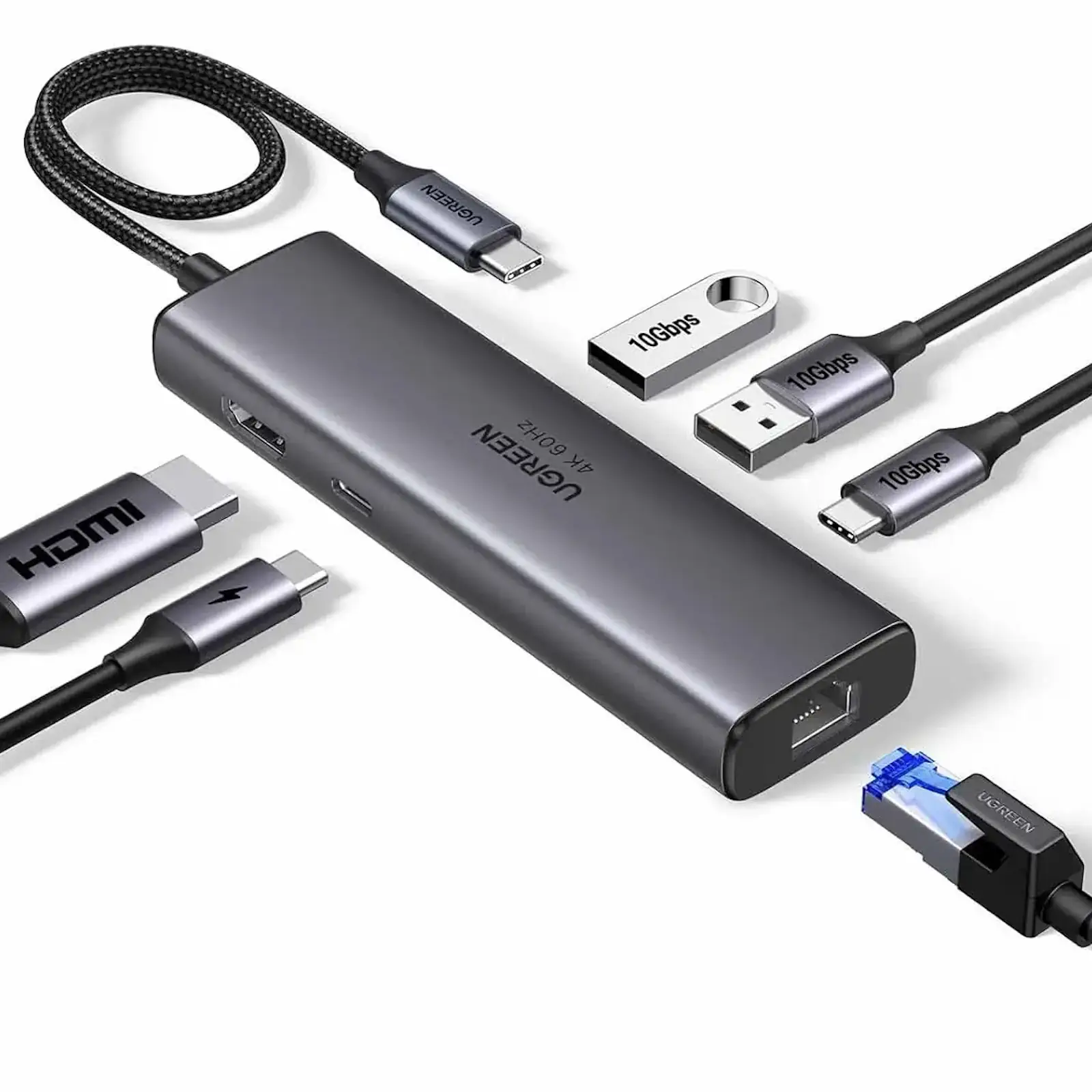 Buy UGREEN 45000 6-in-1 USB C Hub with 4K@60Hz HDMI, 100W PD, Gigabit Ethernet, 2x USB-A 10Gbps, USB-C 10Gbps Online in Pakistan - UGREEN PK