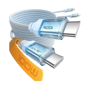 JSAUXย Transparent 100W USB-C to USB-C Charging Cableย 2 Meter Blue