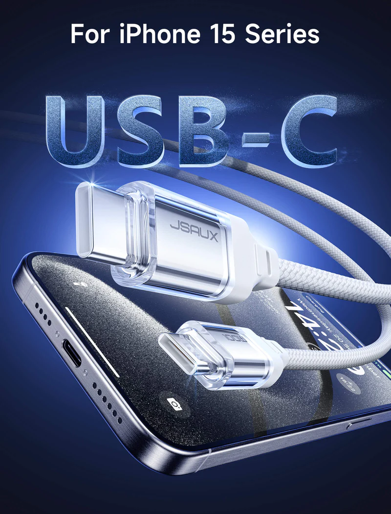 Buy JSAUX Transparent 100W USB-C to USB-C Charging Cable (2 Meter) White PD Fast Charging, Nylon Braided, E-Marker Smart Chip Online in Pakistan - UGREEN PK